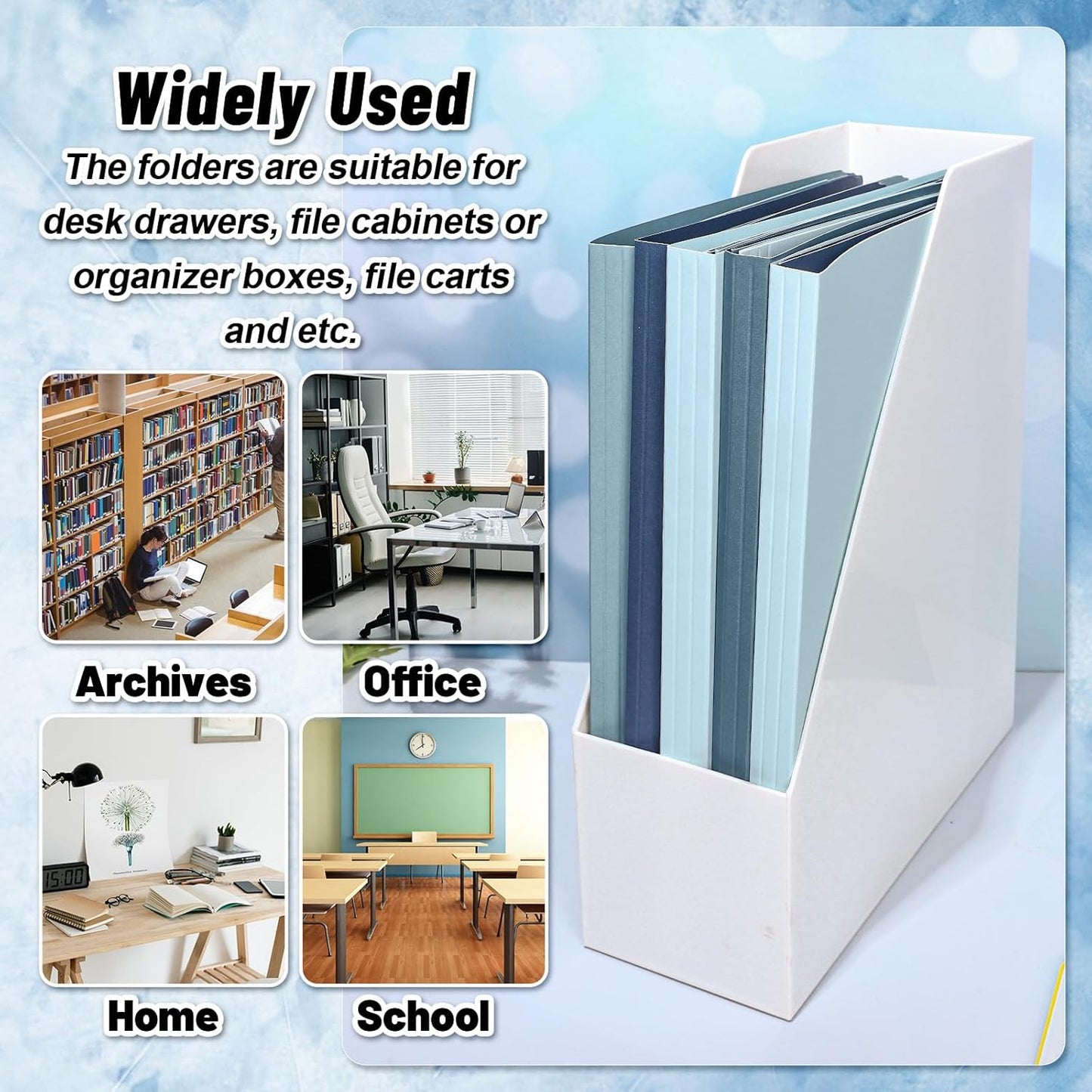 Whaline 24 Pack Dusty Blue File Folders Letter Size Gradient Blue File Pockets with 1/3 Cut Tab 8.9 x 11.6 Inch 4 Colors Documents Folders for Home Office Classroom Supplies