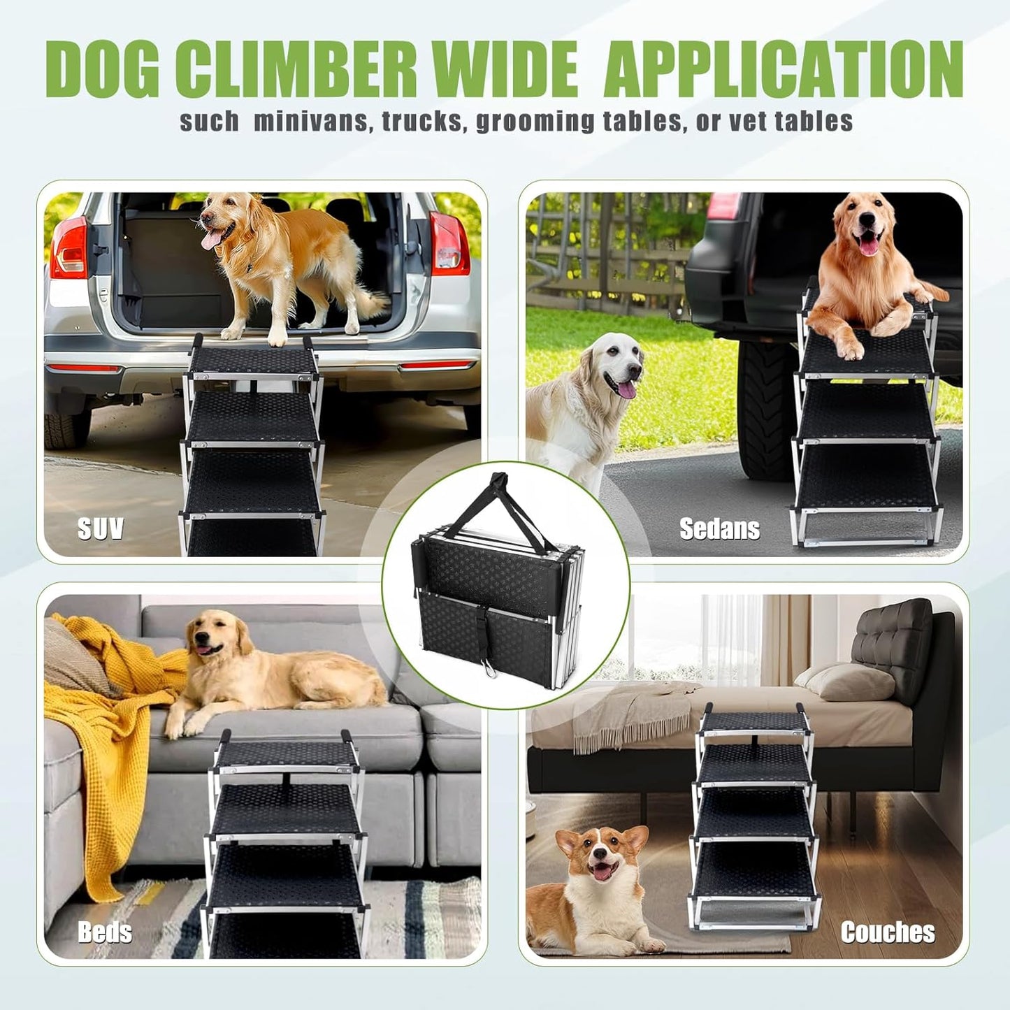 Foldable Dog Stairs with Non-Slip Surface - Portable Aluminum Dog Steps for Trucks, SUVs & Cars - 4 Steps