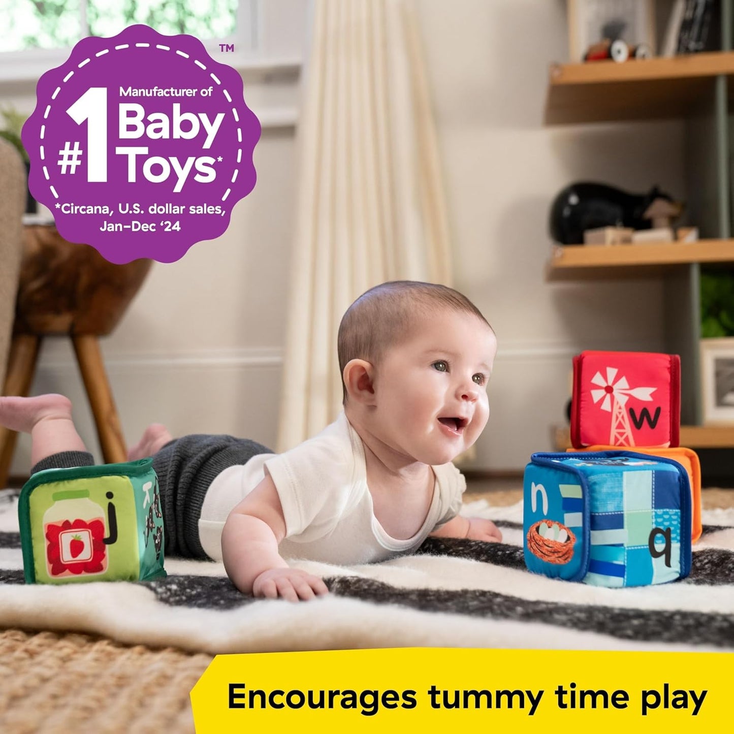 Baby Einstein Alpha Stacks Baby Learning Blocks, Soft, Multisensory Stacking Toys with Letters A-Z, Animals, Colors & Textures, Set of 4, Ages 3 Months+