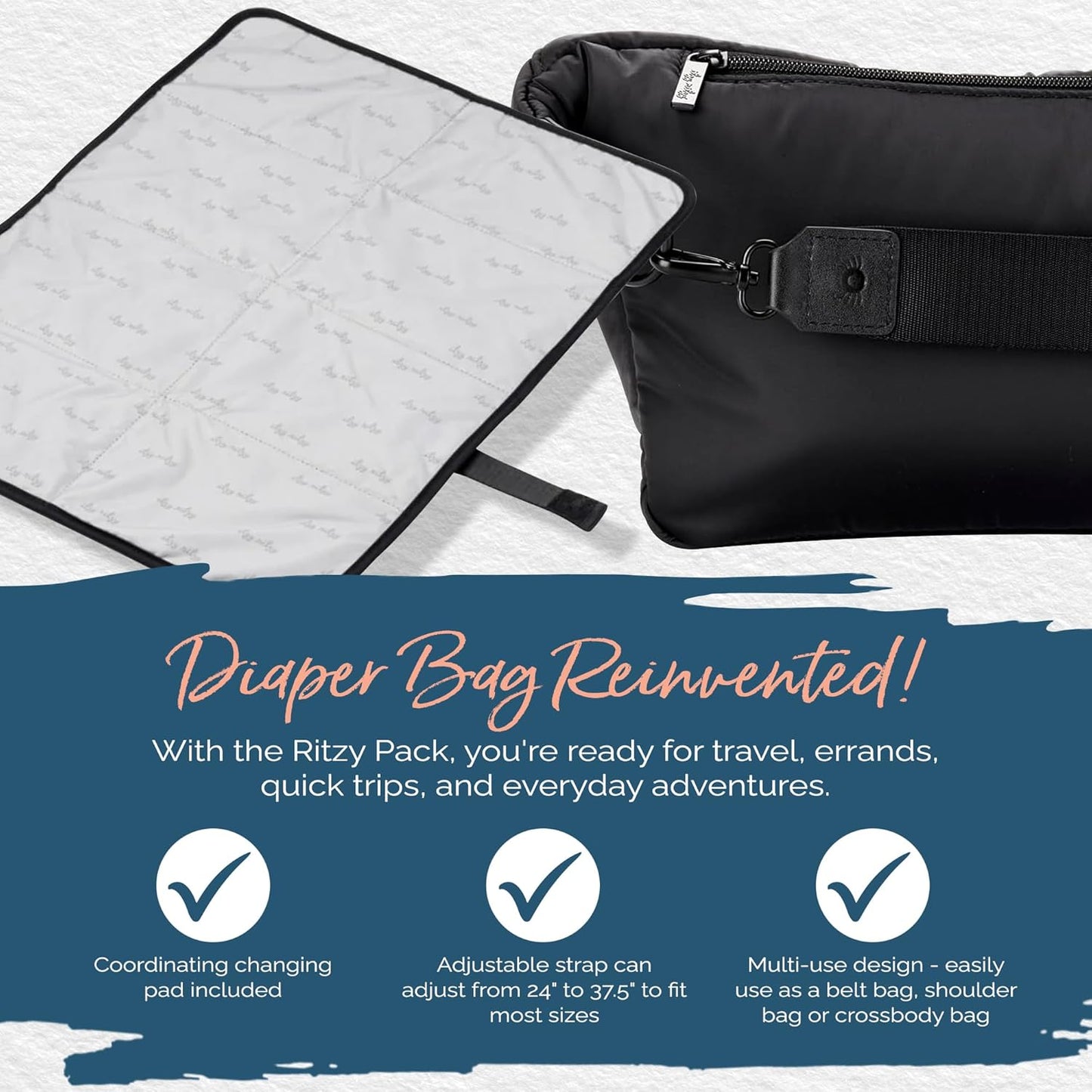 Itzy Ritzy's Fanny Pack & Crossbody Diaper Bag - Multi-Use Lightweight Bag Features 6 Pockets & an Adjustable Strap - Wear As a Crossbody, Belt Bag or Shoulder Bag (Black)