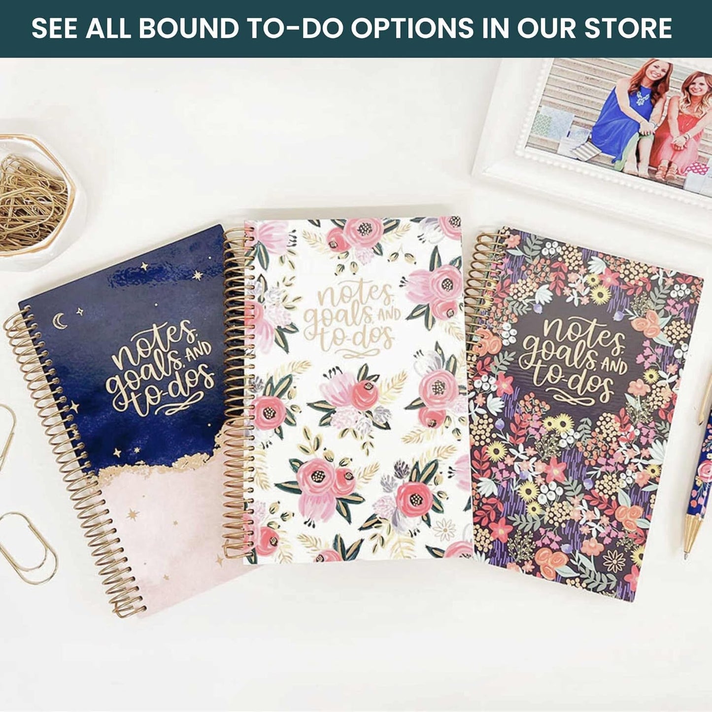 bloom daily planners Bound To Do List Notebook - Undated Daily Planner with 186 pages for Daily Tasks & Appointments- Spiral To Do List Notepad Book for Office, Home, School - Floral Dots V2
