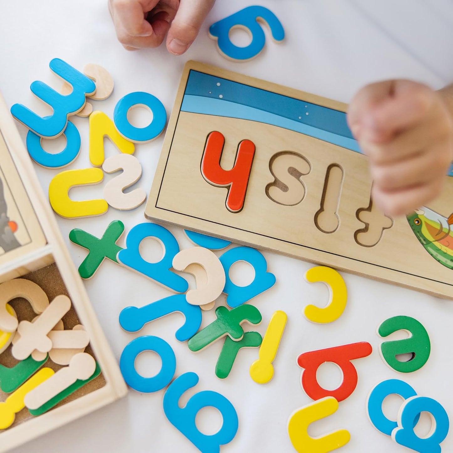 Melissa & Doug See & Spell Wooden Educational Toy with 8 Double-Sided Spelling Boards and 64 Letters Preschool Learning Activities, See & Spell Learning Toys for Kids Ages 4+