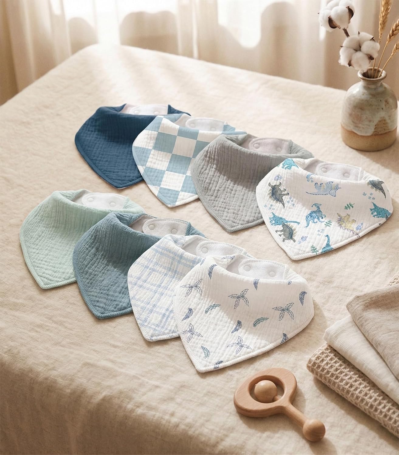 Muslin Baby Bibs 8 Pack, Baby Bandana Drool Bib for Drooling and Teething, Cotton Soft Absorbent for Girls Boys BC