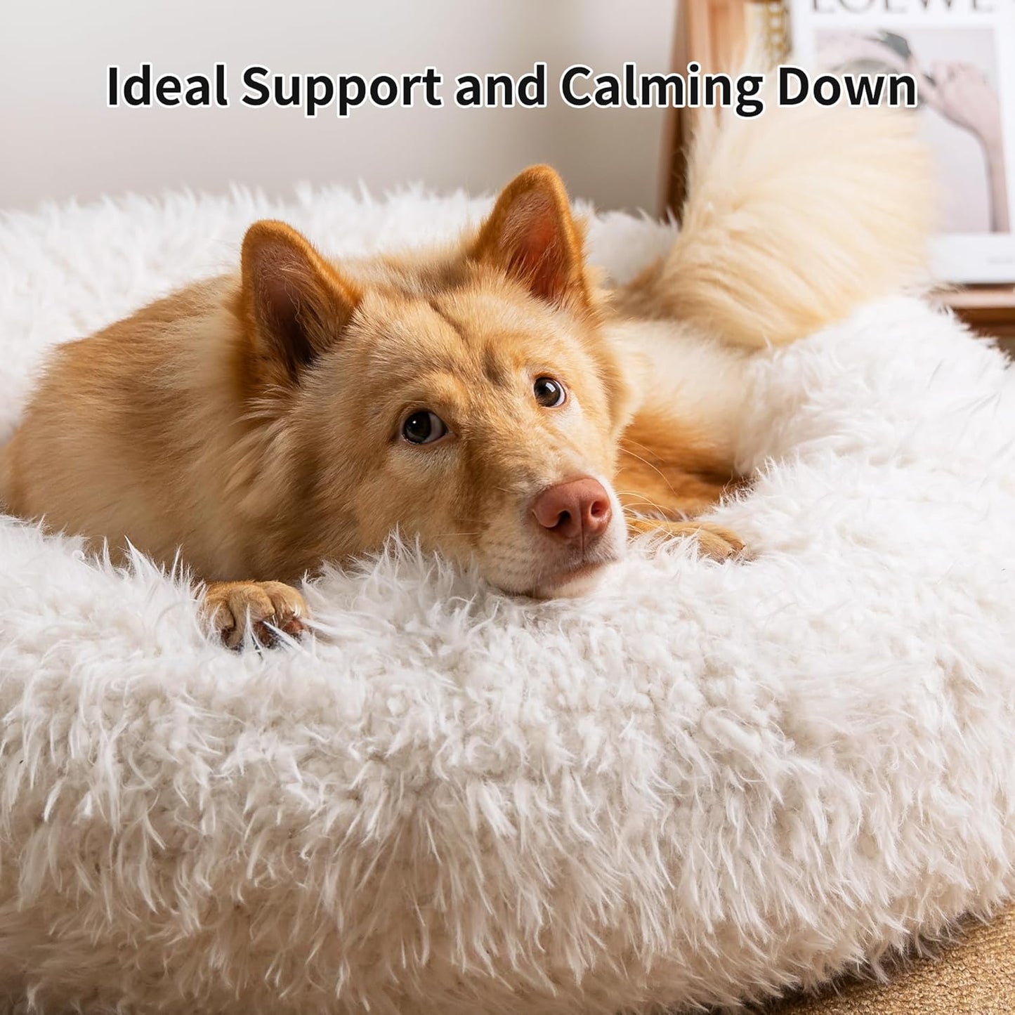 KHONSU PET Calming Donut Cat Bed for Cats & Kittens, Round Plush Cuddler with Chopped Memory Foam, Anti-Anxiety Bolster Support, Machine Washable & Non-Slip