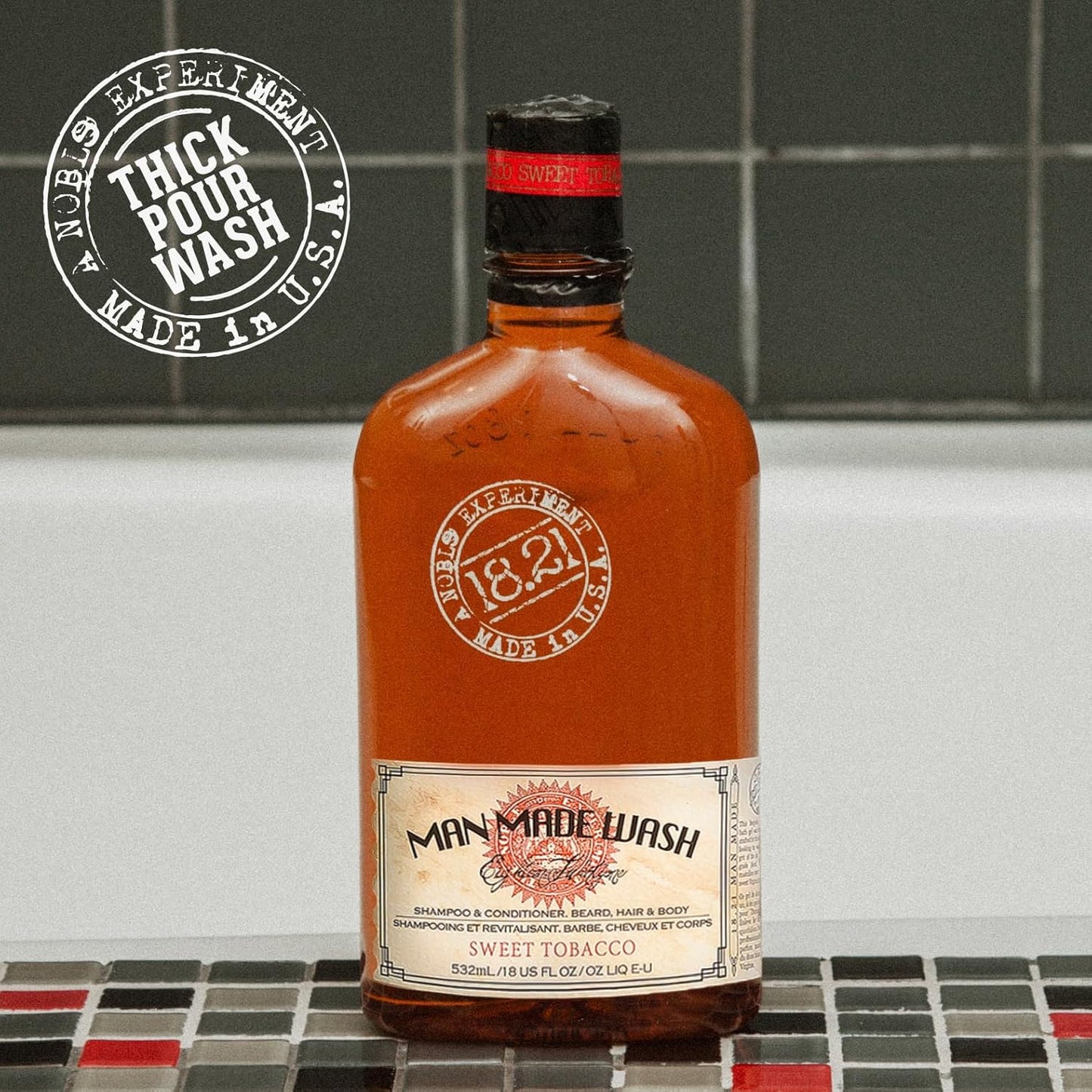 18.21 Man Made 3-in-1 Body Wash, Shampoo, & Conditioner for Men, All Hair & Skin Types, Strengthens and Moisturizes in a Manly Aroma 18oz