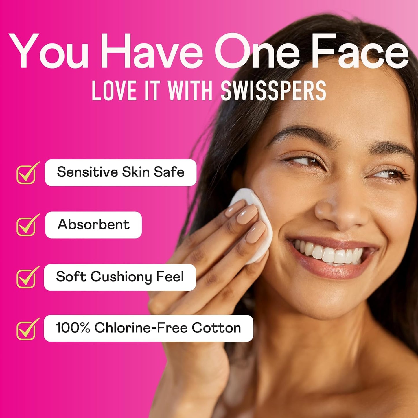 Swisspers Premium Cotton Rounds, Dual Sided Pads - 100 Pads (Pack of 3) - 100% Pure Chlorine-Free Cotton, Hypoallergenic & Dermotologist Tested - Cotton Pads for Makeup & Nail Polish Removal
