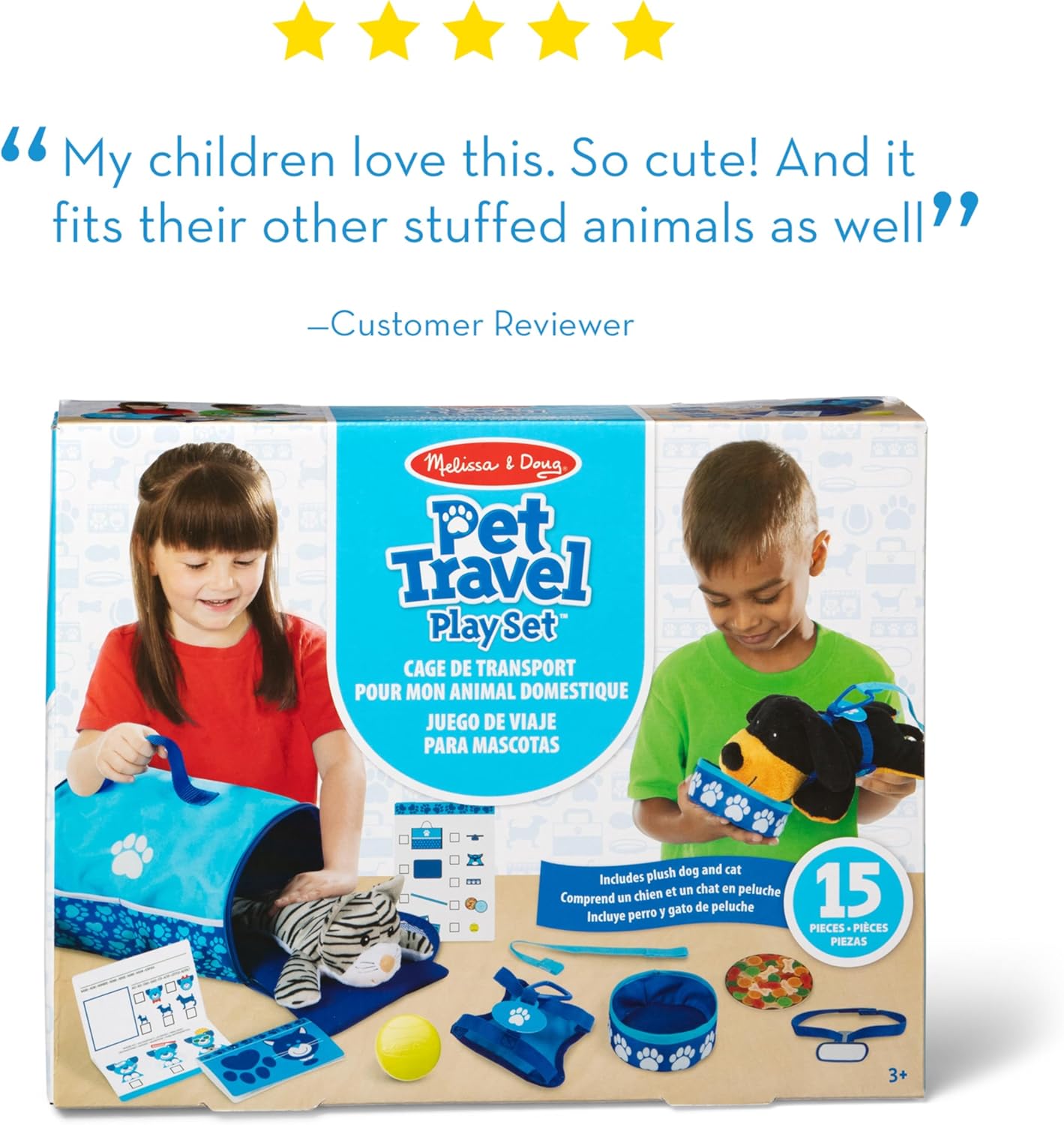 Melissa & Doug Tote & Tour Pet Travel Play Set with 2 Plush Stuffed Animals (15 pcs)