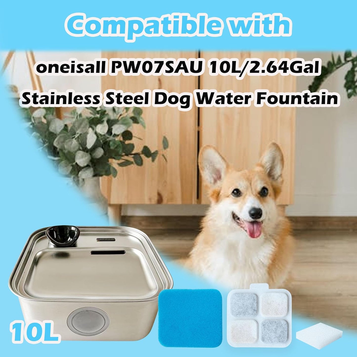 14+14+14 Pack Dog Water Fountain Filter Replacement Compatible with Oneisall PW07SAU 10L/2.64Gal, Replacement Charcoal Filter for Dog Water Fountain Stainless Steel (14 Set)