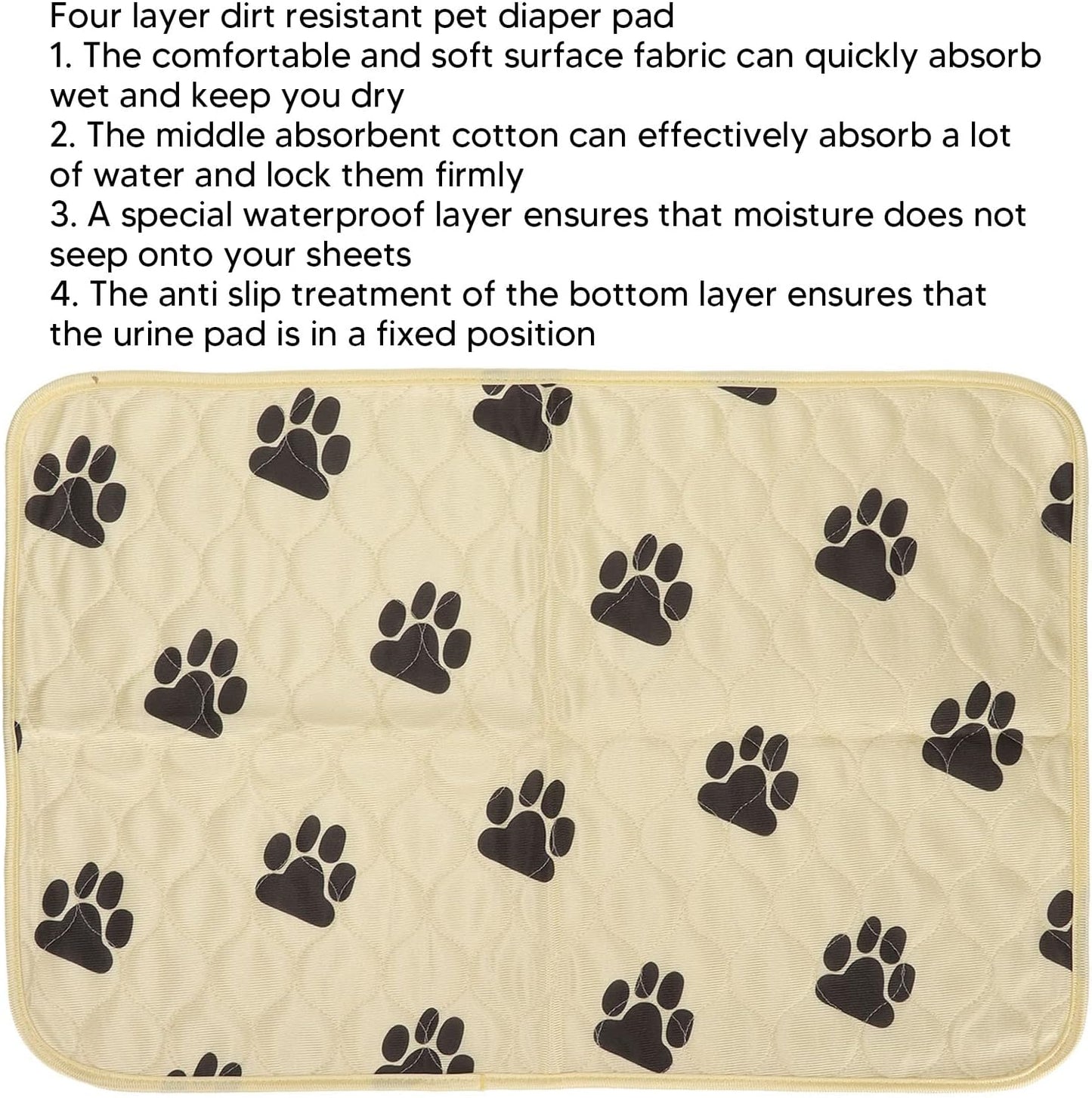Washable Dog Pee Pad Absorbent Reusable Pet Training Pads for Dogs Cats Pets High Density Edge Wrapping Soft Surface Fabric Anti Slip Bottom Quilted Pattern Design Polyester Size (Beige)