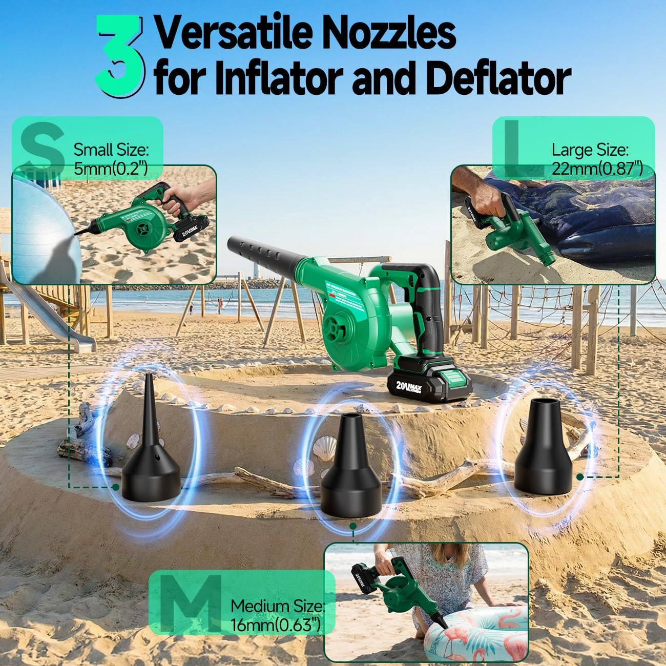K I M O. Cordless Leaf Blower Vacuum Combo 4 in 1, 3 Nozzles &3 Modes for Inflation & Deflation, Extended Tube & Variable Speed, 20000RPM 150MPH, 2x2000mAh Battery Powered Leaf Blowers for Lawn Care