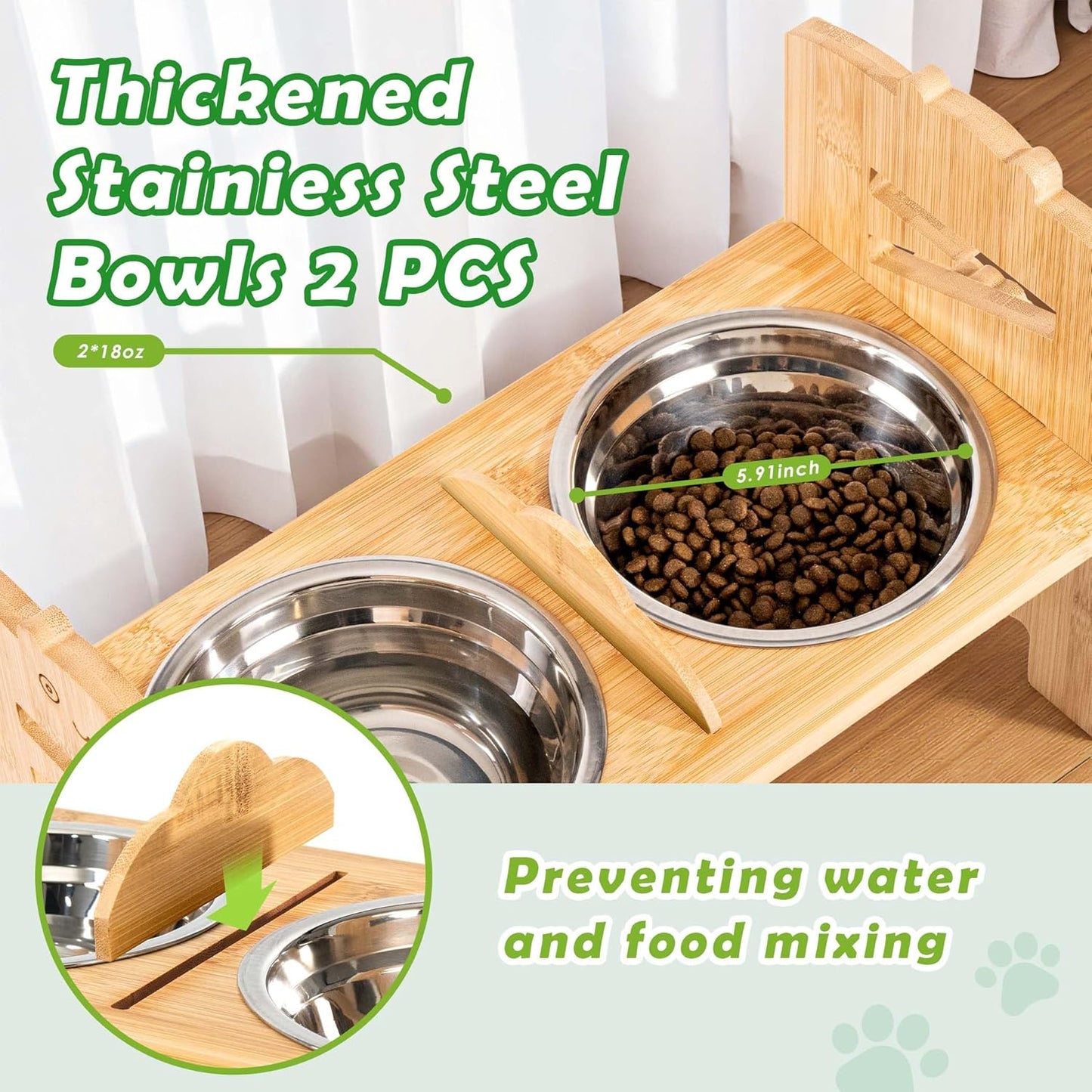 Lavievert Elevated Dog Bowls Stand with 6 Height Adjustable & Splash-Proof Mat - 2 Thick Stainless Steel Pet Food Bowls for Medium/Small Dogs - Raised Dogs & Cats Feeder with Waterproof Base