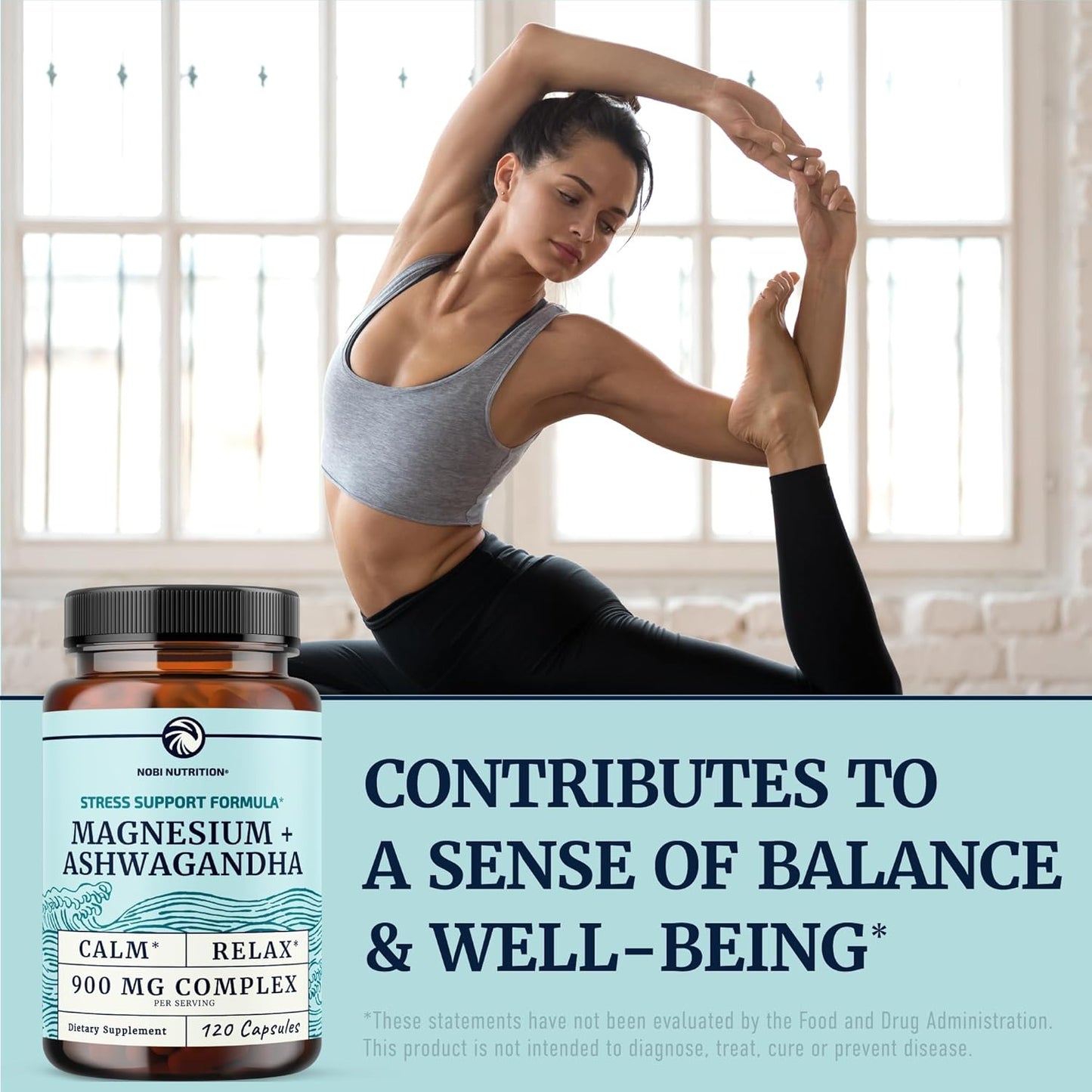Magnesium Ashwagandha | Calming Magnesium Supplement for Adults | Relax, Rest, Calm Mood & Sleep Support | Mag Citrate & Oxide 400 mg + Ashwagandha 500 mg | Muscle Health & Stress Relief | 120 Ct