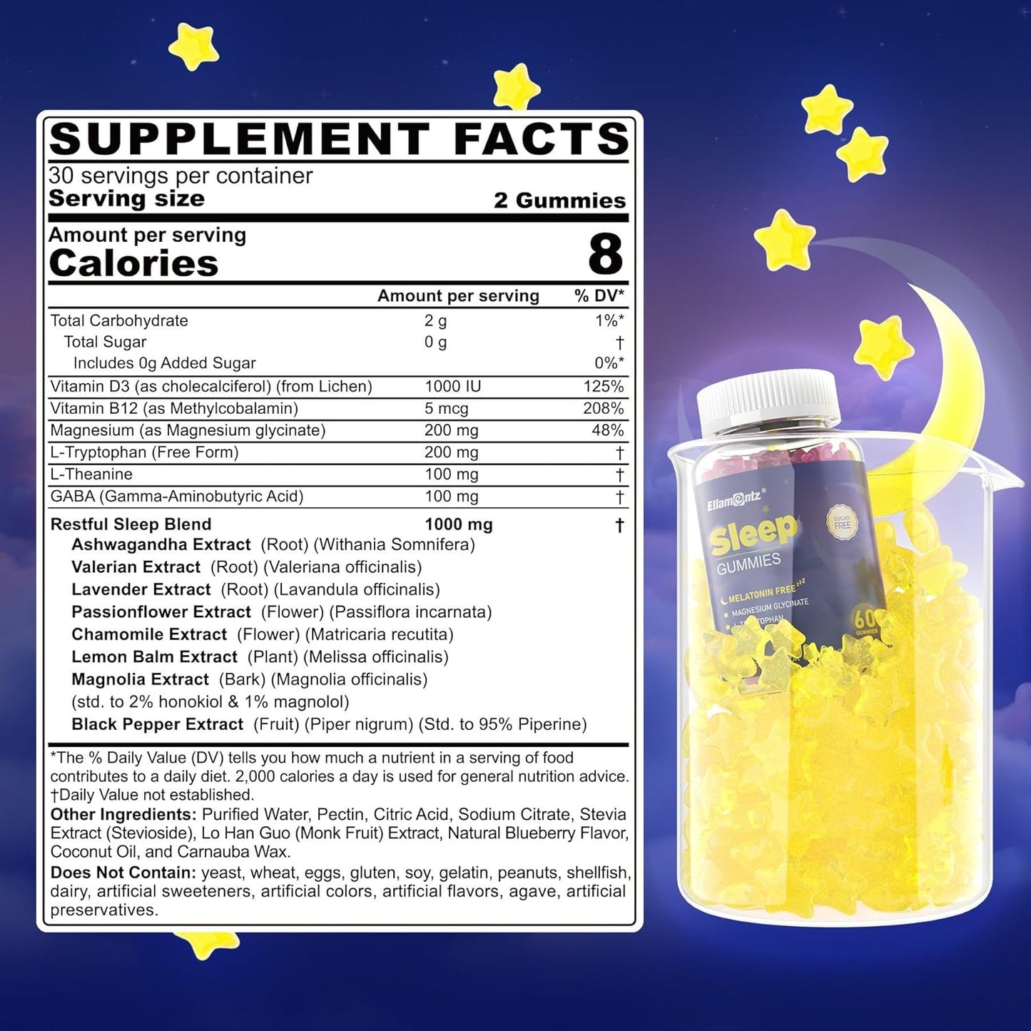 Sleep Gummies No Melatonin, Sleep Aid for Adults with Magnesium Glycinate, Melatonin Free Calm Sleeping Gummy Supplement with L-Tryptophan, L-Theanine, GABA, Ashwagandha, Valerian - Sugar Free, 120ct