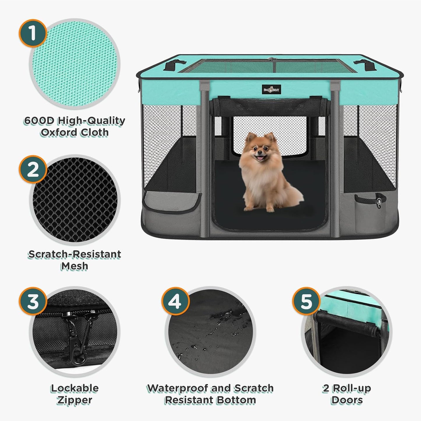 Foldable Pet Kitten Playpen, Upgrade Waterproof Portable Dog Cat Playpen Kennel Tent for Small Cat Dog, Retractable Shade Cover, Indoor Outdoor Use for Small Pet.