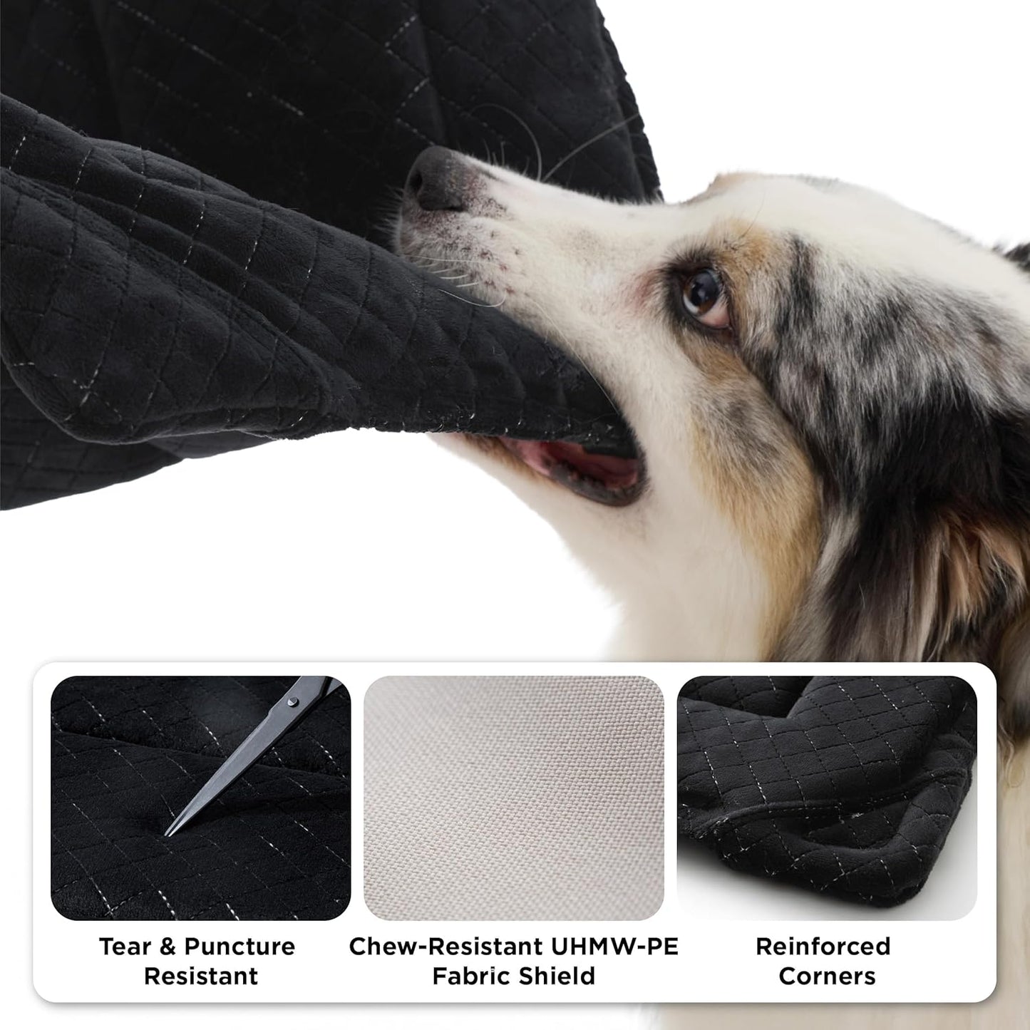 Bedsure Chew Resistant Dog Bed Large Sized Dog - Chew Proof Dog Crate Pad Machine Washable Durable Kennel Mat for Chewers with Reinforced Corners, Black, 35x22 in
