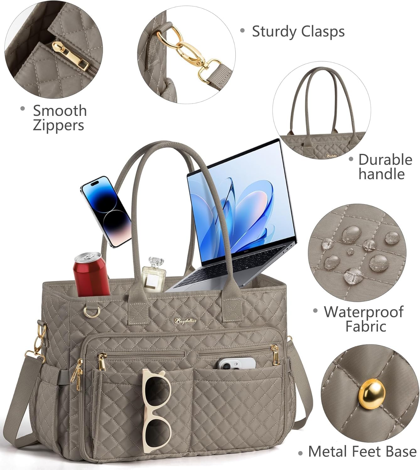 Teacher Bags for Women, 15.6 inch Laptop Work Tote Bag Quilted Nurse Bible Computer Shoulder Bag for School Travel | Dream Tote Work Bag, with 40oz Cup Holder, Insulated Pocket, Zipper & Strap, Office Briefcase, Ideal Gift for Women