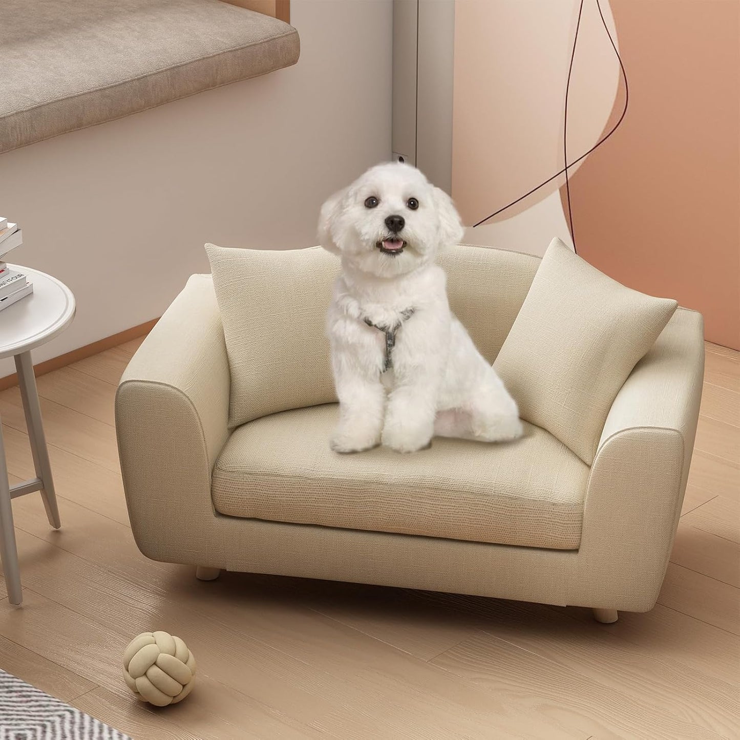 Dog Sofa Bed for Small Dogs, Supportive Foam Dog Couch with Washable Cushion and Anti-Skid Pads, Soft Pet Sofa for Cats, Modern Pet Couch with Low Back, Puppy Bed & Chair, Light Grey