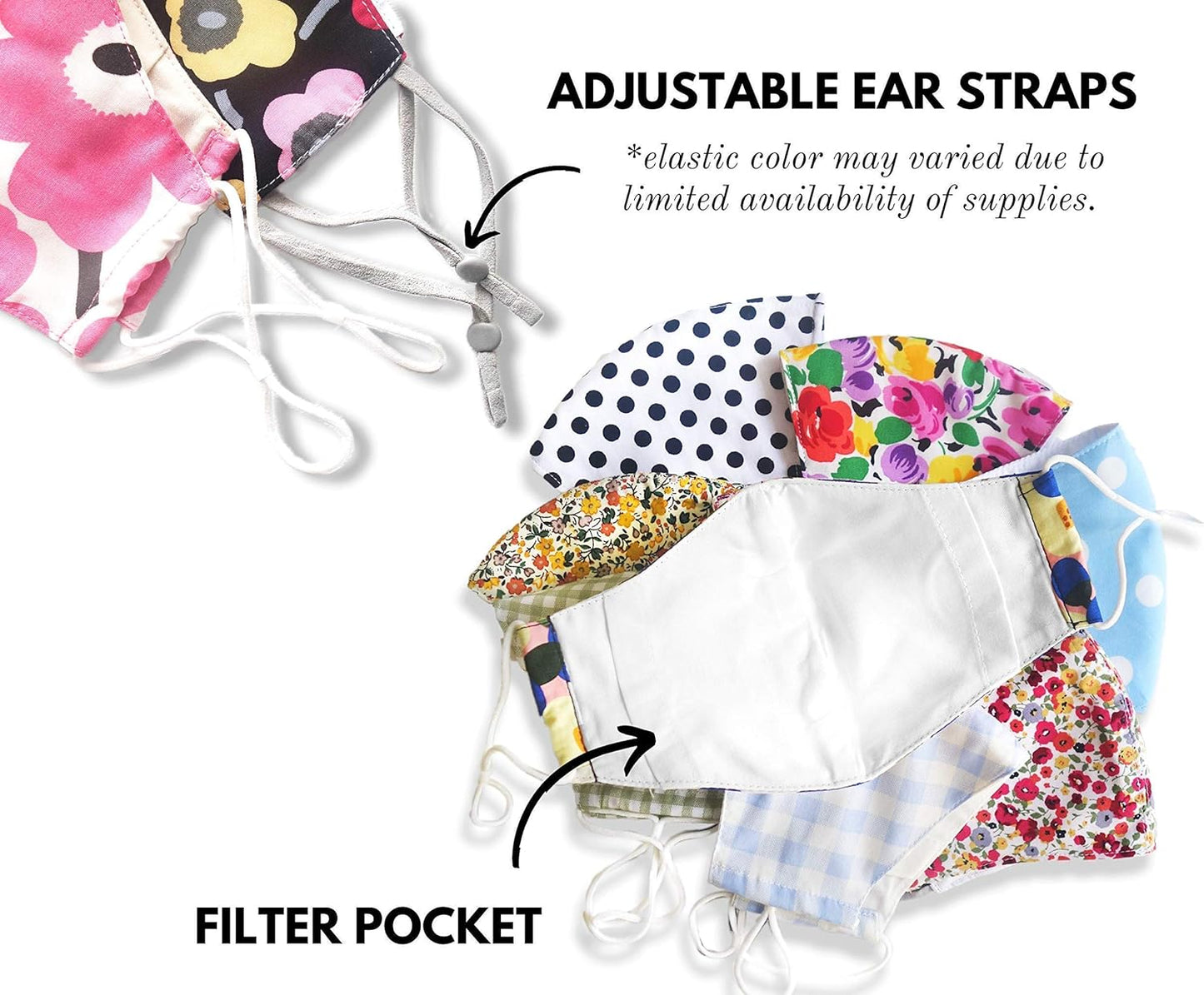 HOPE LOVE SHINE Face Mask Adjustable Filter Pocket Reusable Breathable Washable Cloth Mask Face Masks for Women Men - 5 Pack