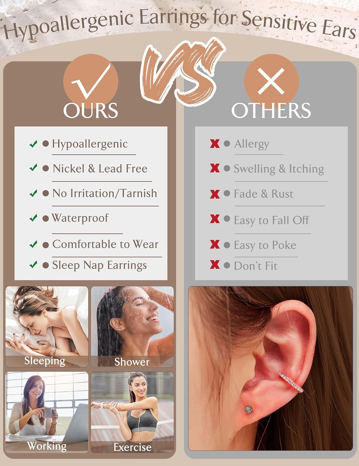 Jstyle Hypoallergenic Stud Hoop Earrings for Women Small Flat Back Surgical Stainless Steel Earrings for Sensitive Ears Trendy Silver Hoops Cartilage Earring Stacks Set Multiple Piercing Jewelry Gifts