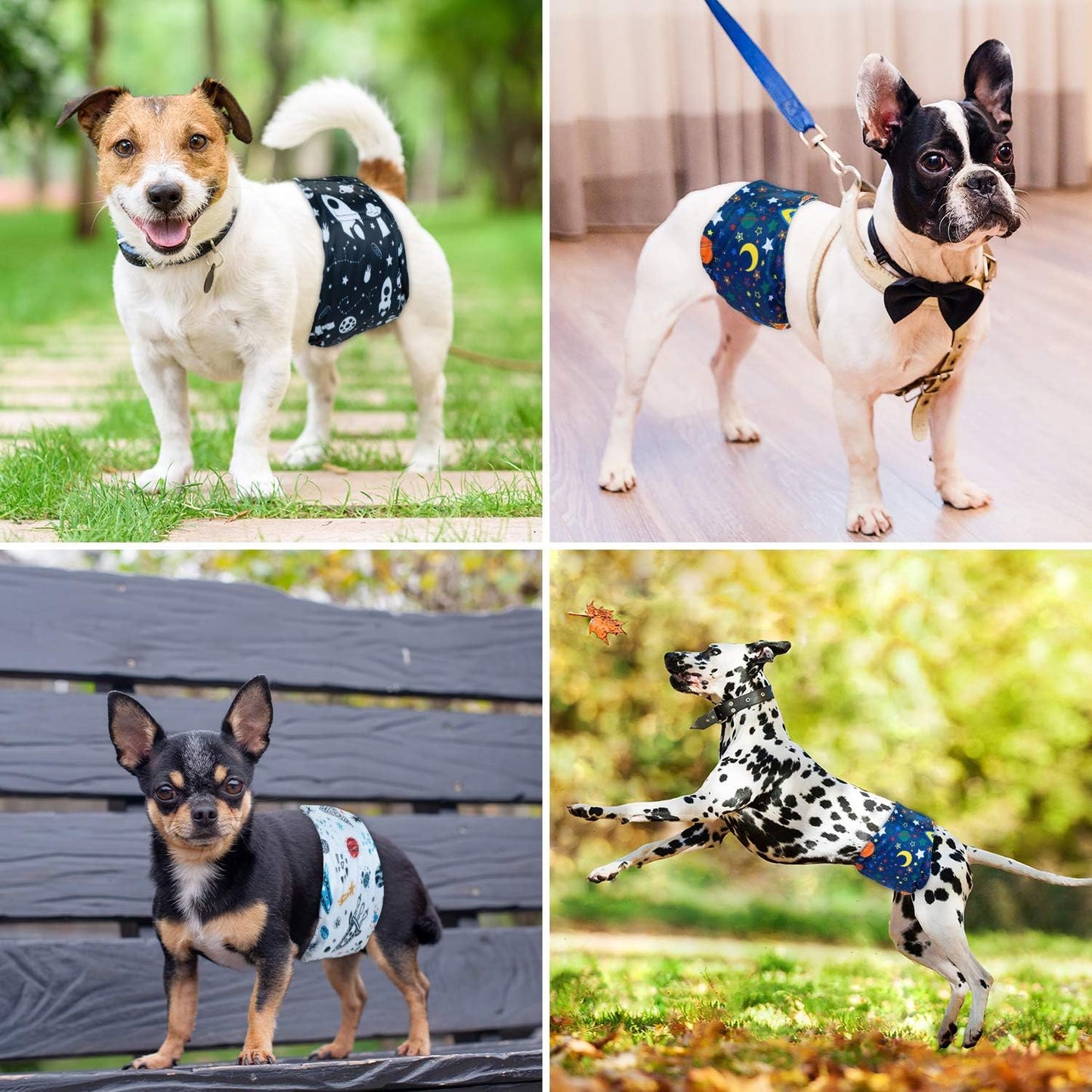 Pet Soft Dog Belly Band - 3 Packs Reusable Dog Diapers Male Doggy Diapers Wraps - Washable Dogs Belly Bands for Male Dogs (Space, XL)