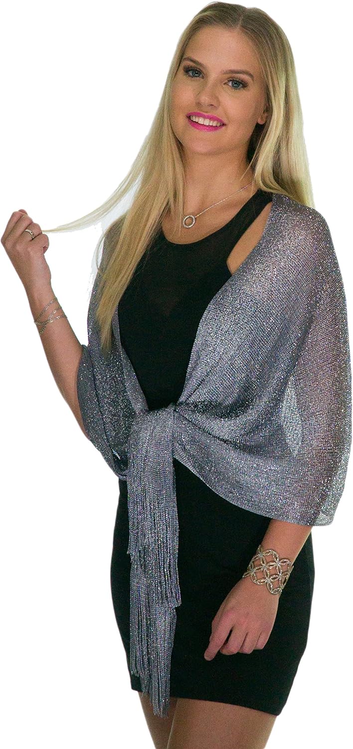 ShineGlitz Shawls and Wraps for Evening Dresses, Metallic Glitter Shawls for Women, Sparkling Wedding Giving Shawl Gift