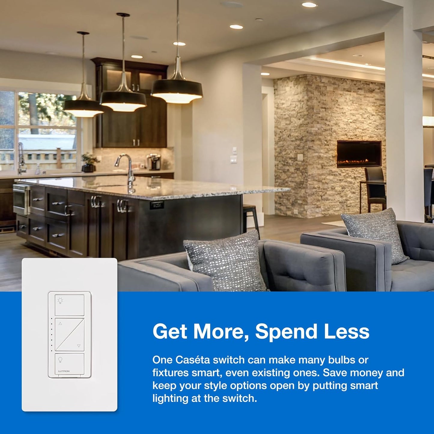 Lutron Caseta Original Smart Dimmer Switch (Lutron Smart Hub Required), for LED Lights, 150 Watt, Single-Pole/3-Way, No Neutral Required, PD-6WCL-WH, White