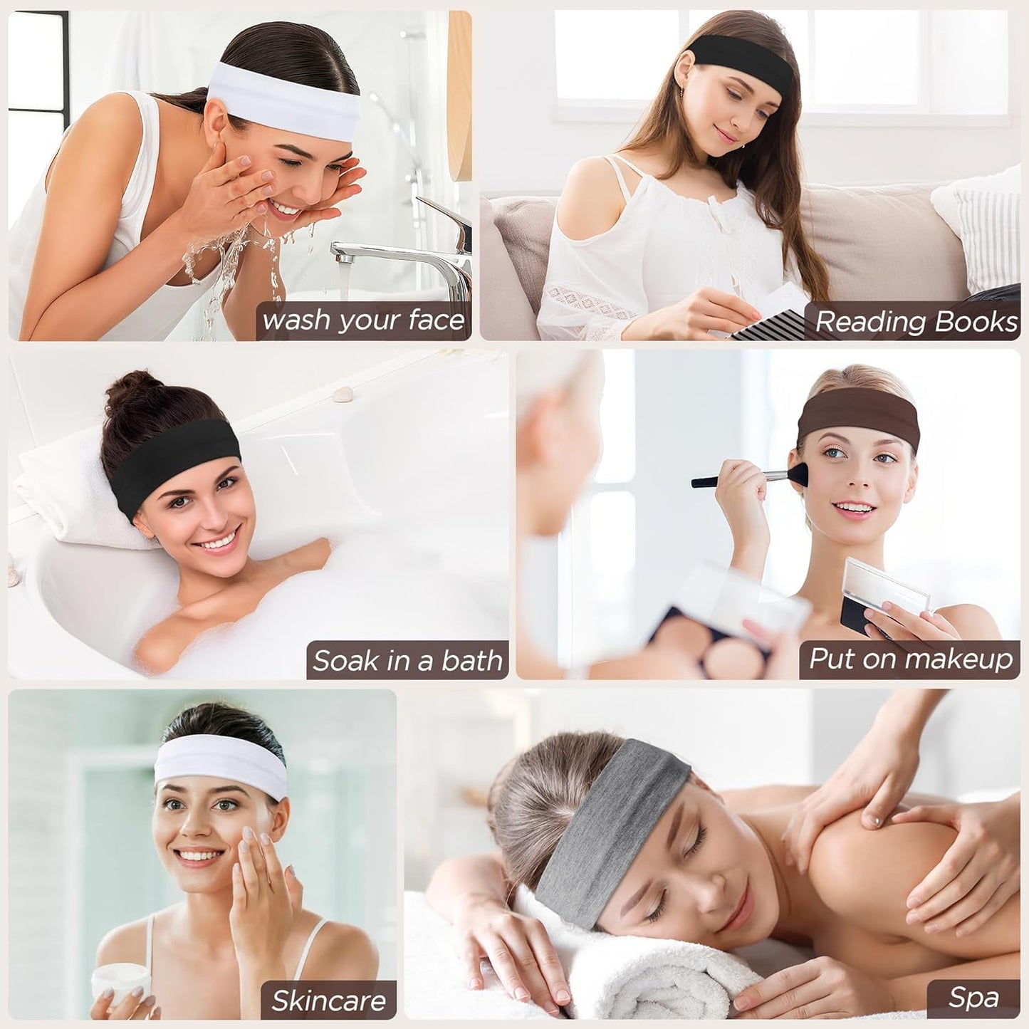 Headbands for Women, 8pcs Stretchy Non Slip Soft Cotton Cloth Hair Bands for Sports, Workout, Yoga and Running