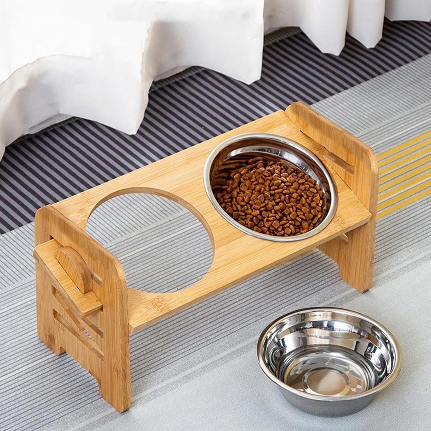 Dog Feeding Station, Tilt Raised Double Bowls, Adjustable Height Stainless Steel Pet Stand for Dogs and Cats