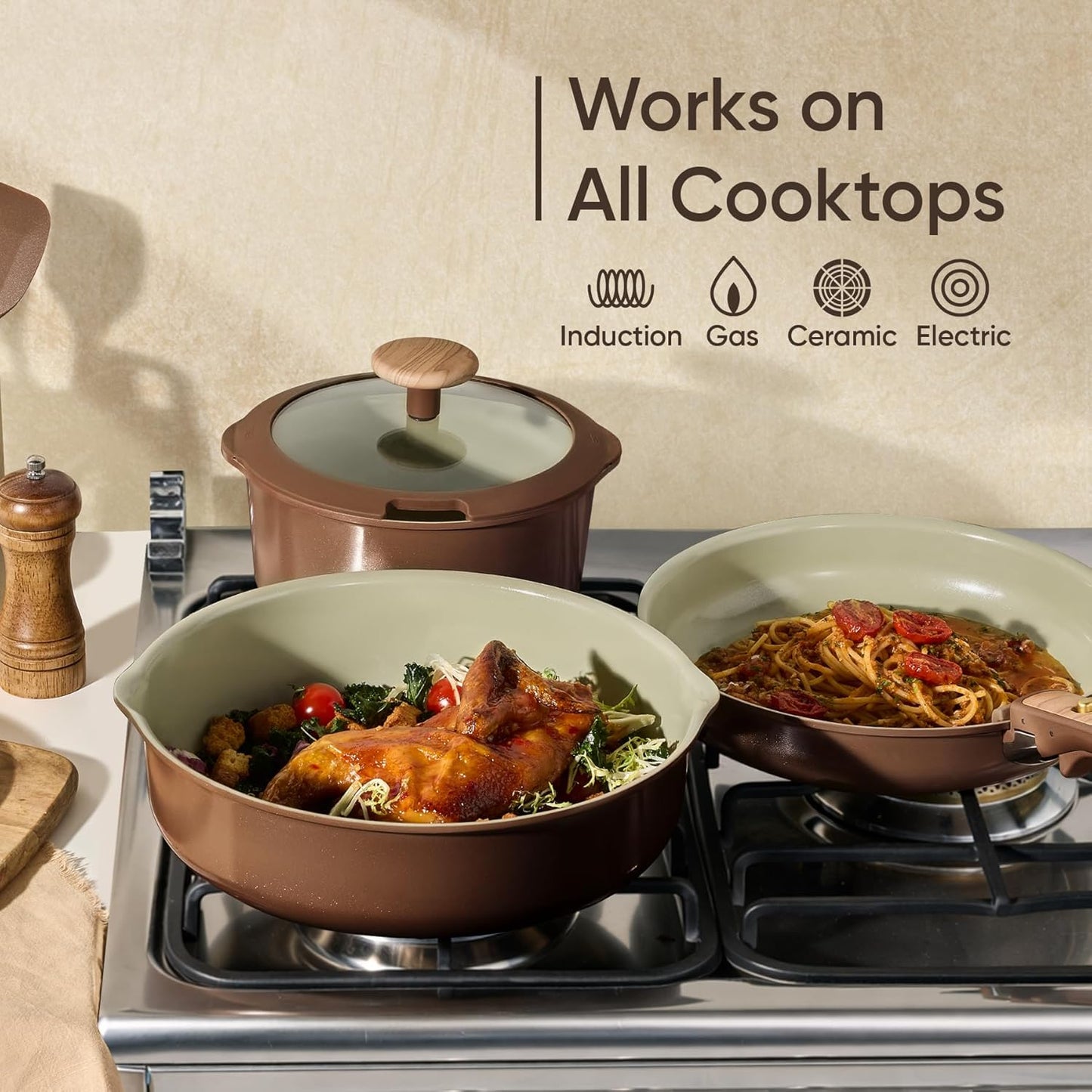 CAROTE 19PCS Ceramic Nonstick Cookware Set, Pots and Pans Set with Detachable Handle, PFAS-Free Non-Toxic, Induction & Oven Safe, Stackable Space-Saving, Pistachio Green