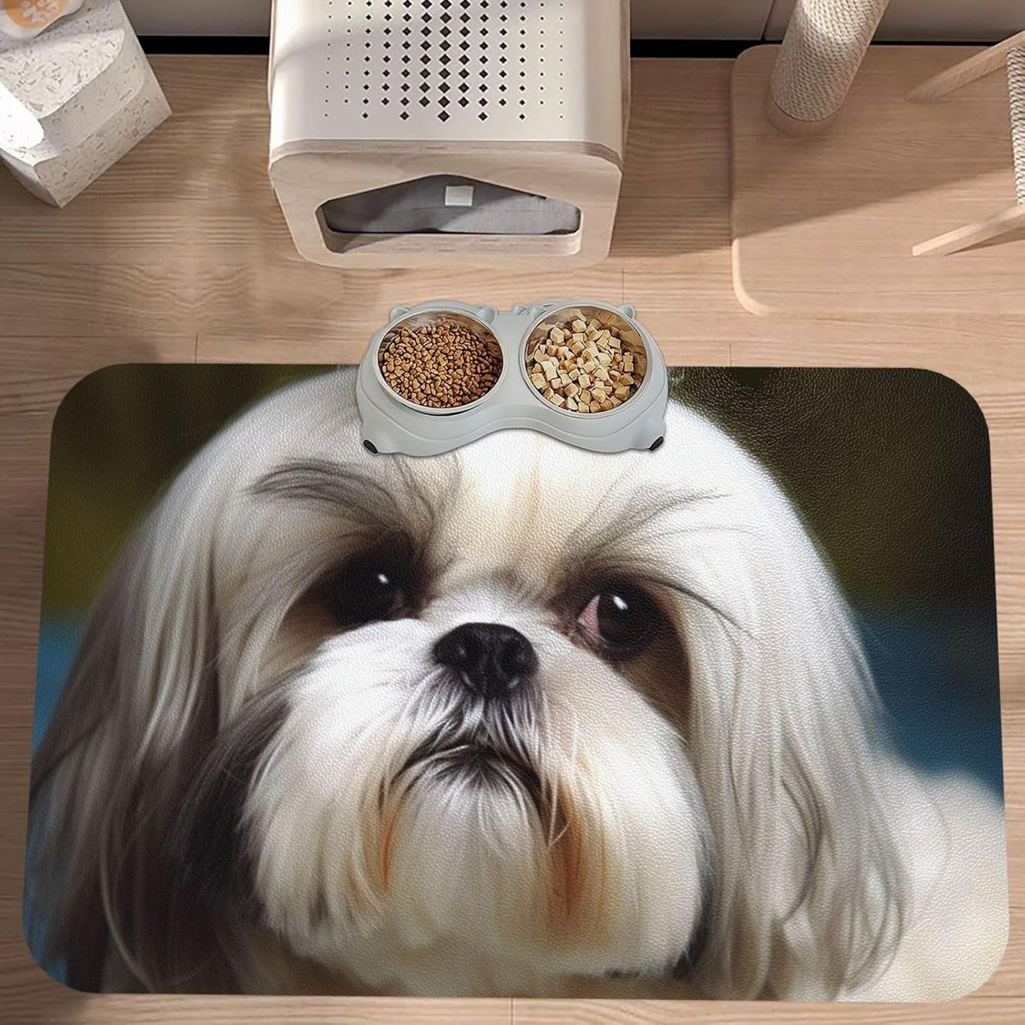 Pet Feeding Mat Leather Dog Food Mat Waterproof Pet Tablecloth Shih Tzu Dog Pet Placemat for Dogs Absorbent Dog Bowl Mat Anti-Slip Dogs Mats for Food and Water