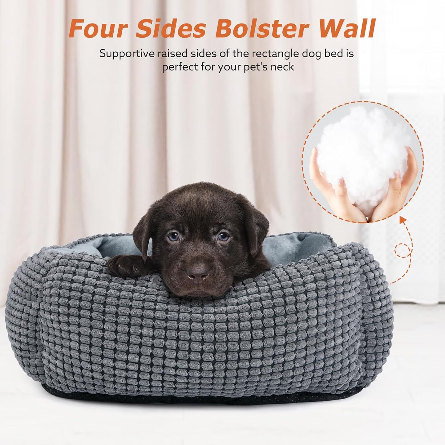 MIXJOY Dog Bed for Large Medium Small Dogs, Rectangle Washable Sleeping Puppy Bed, Orthopedic Pet Sofa Bed, Soft Calming Cat Beds for Indoor Cats, Anti-Slip Bottom with Multiple Size (30-Large, Grey)