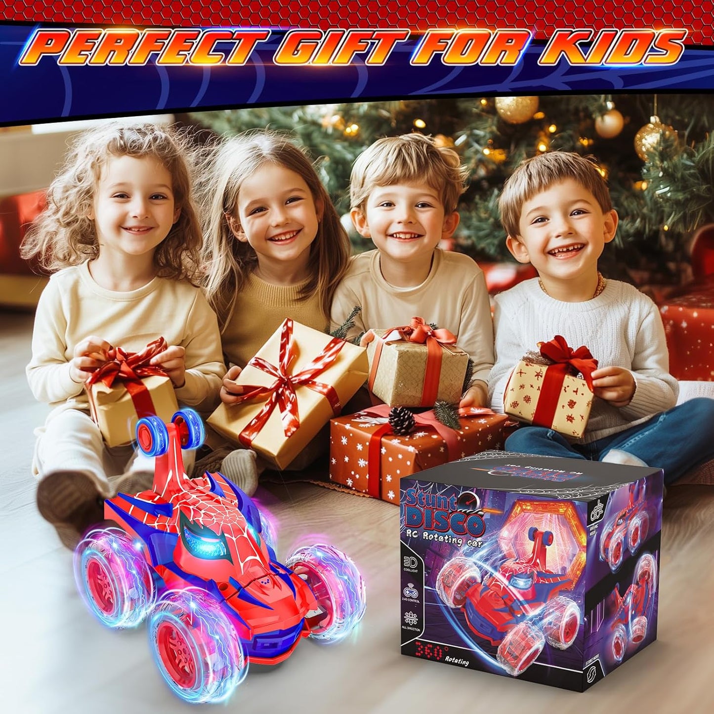 Remote Control Car Stunt RC Cars 360° Rotating with 2.4GHz Rechargeable Wheel Lights Toys Car Gift for Boys 3 4 5 6 7 8 9 10 11 12 (Red)