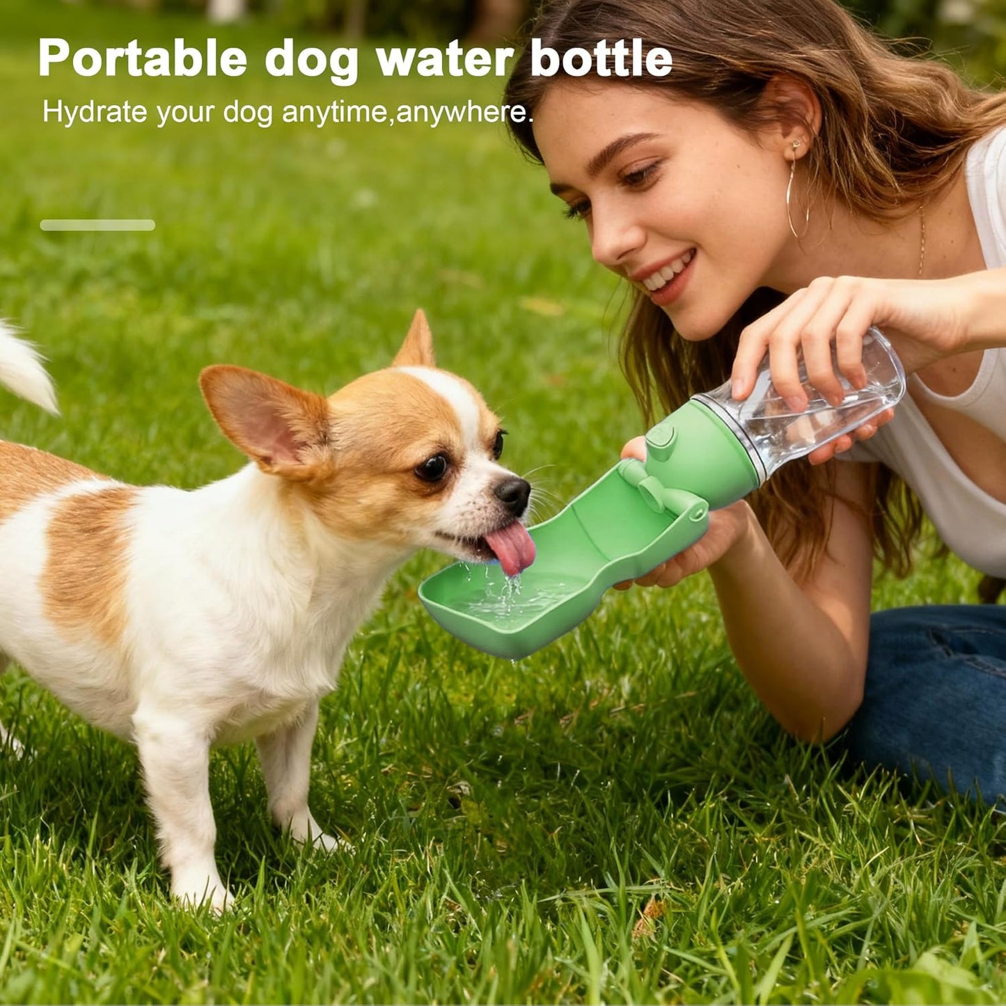 Dog Water Bottle, Portable Leak-Proof Water Dispenser with Drinking Bowl for Dogs and Cats, Travel Puppy Fountain Pet Water Bottle for Hiking Walking Outdoor (A012B-Green)