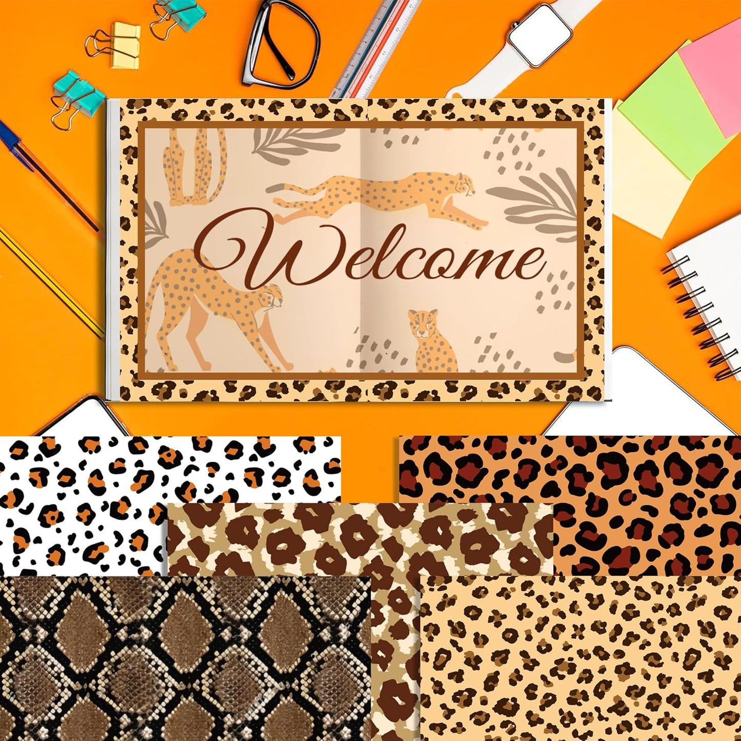 24 Sheets Animal Print Scrapbook Paper 11.8x11.8In Animal Print Pattern Paper African Safari Tiger, Giraffe, Zebra, Cheetah, and Leopard Prints Craft Papers Pad Supplies for African Safari Card Making
