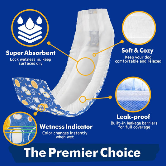 MICOOYO Male Dog Diapers, Disposable Male Dog Wraps with Wetness Indicator, Super Absorbent | Leak Proof Doggie Diapers for Incontinence, Marking, Puppy Training, XS, 6-13-inch Waist, 20 Counts