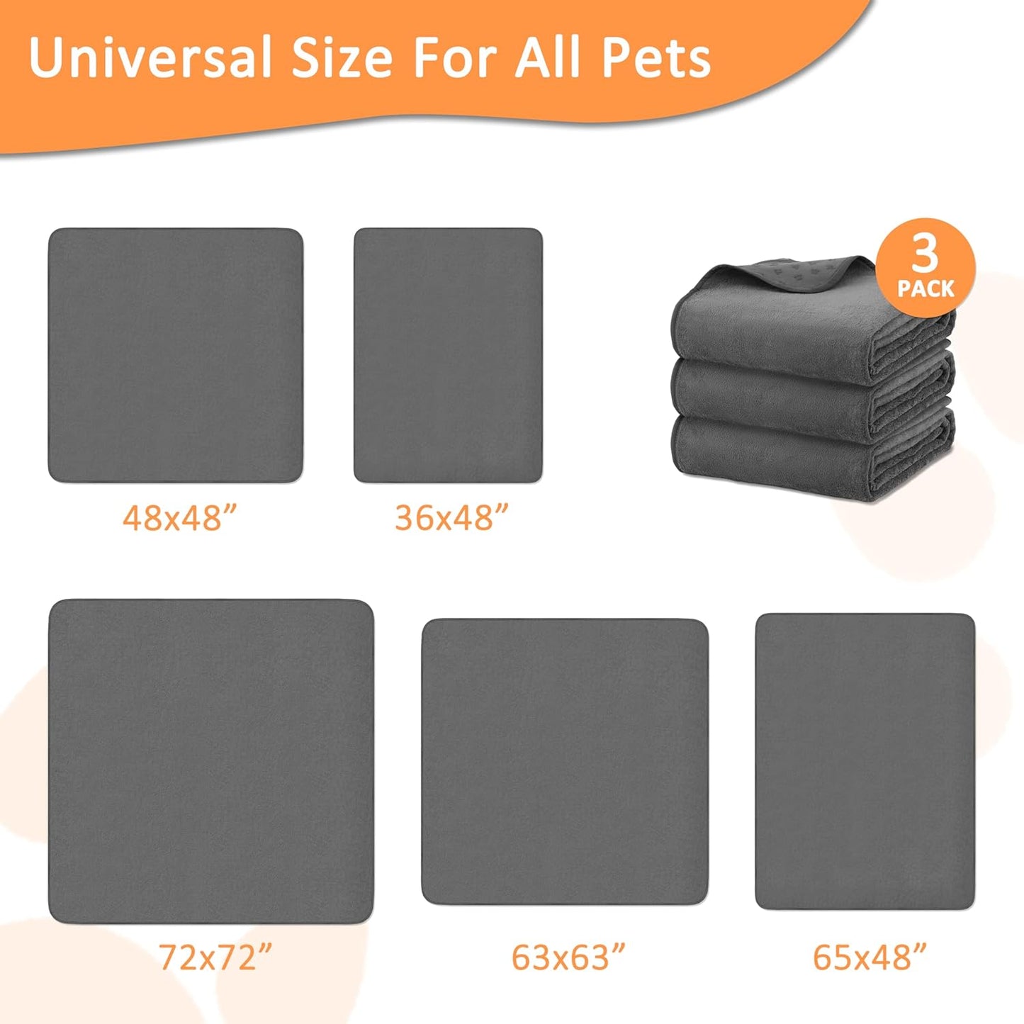 Washable Pee Pads for Dogs 3 Packs, Non-Slip Washable Pee Pads for Dogs, Fast Absorbent Pet Whelping Pads, Waterproof Dog Playpen Mat for Incontinence, Housebreak, Crate, 36'' x 48", Gray