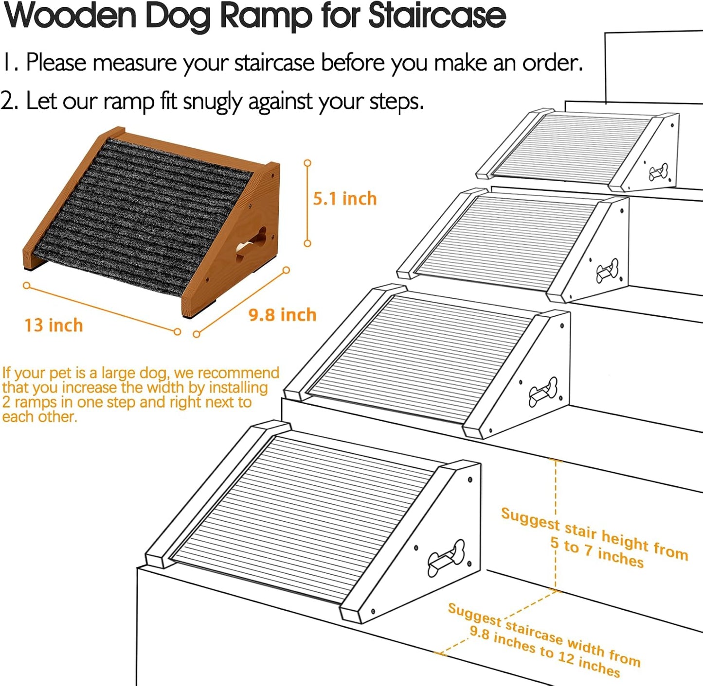 4 Pack Wooden Dog Ramp for Stairs Suits for Small Medium Dogs Cats, Pet Steps Stairs for Staircase for Dogs Cats Brown,Need Installation,13 * 9.8 * 5.1 inch