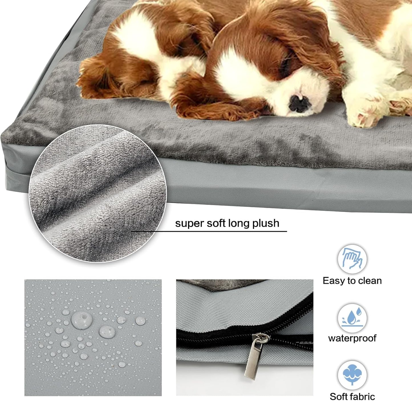 Waterproof Dog Bed Cover with Zipper, Washable Pet Hair Easy to Remove Fluffy Dog Bed Replacement Cover, Removable Puppy Pet Bed Cover for Dog CAE, Cover Only (Gray, Medium)