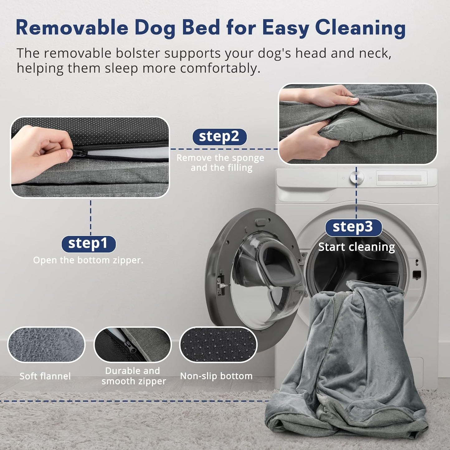Orthopedic Dog Beds for Large Sized Dogs, Waterproof Memory Foam Big Size Pet Bed with Sides,Comfort Thick Egg-Crate Foam,Dog Couch Bed,Washable Cover & Non-Slip Bottom,Grey