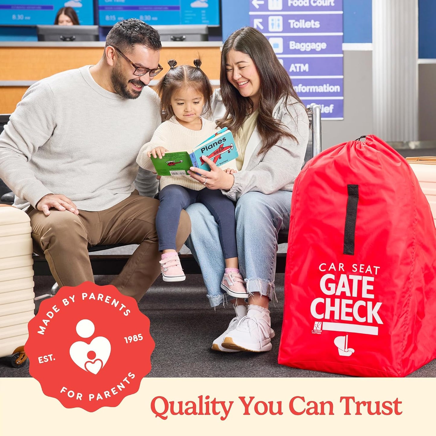 J.L. Childress Gate Check Travel Bag for Car Seats - Car Seat Travel Bag for Airplane, Fits All Baby & Infant Carriers, Airport Accessories for Gate Check, Flying Essentials, AirTag Compatible - Red