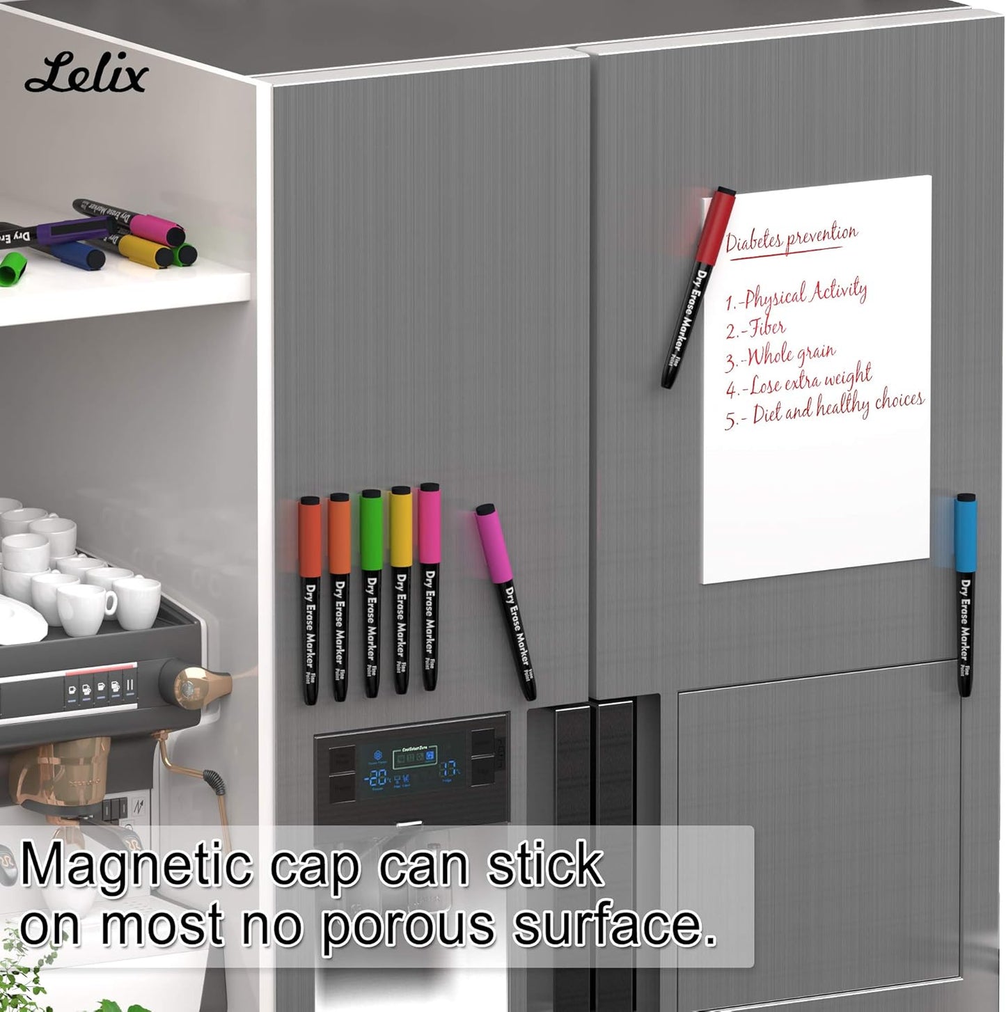 Lelix 15 Colors Dry Erase Markers, Magnetic Whiteboard Markers Fine Point with Eraser for Back to School, Office, Home Perfect for Writing on White Board, Dry Erase Board, Mirror, Glass