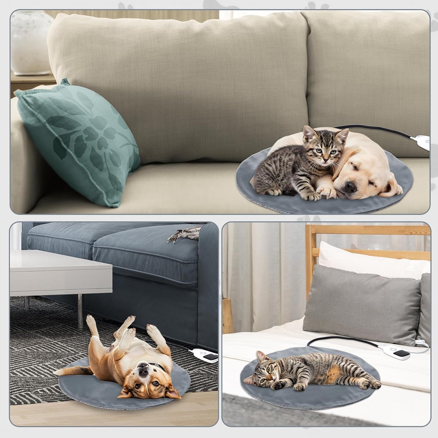 Heating Pad for Dog Cat - Pet Heated Bed Indoor Outdoor, Puppy Kittens Heater Warming Mat, Animal Heat Blanket with 9 Adjustable Temperature and 4 Timer Waterproof Removable Cover (20 x 20 in)
