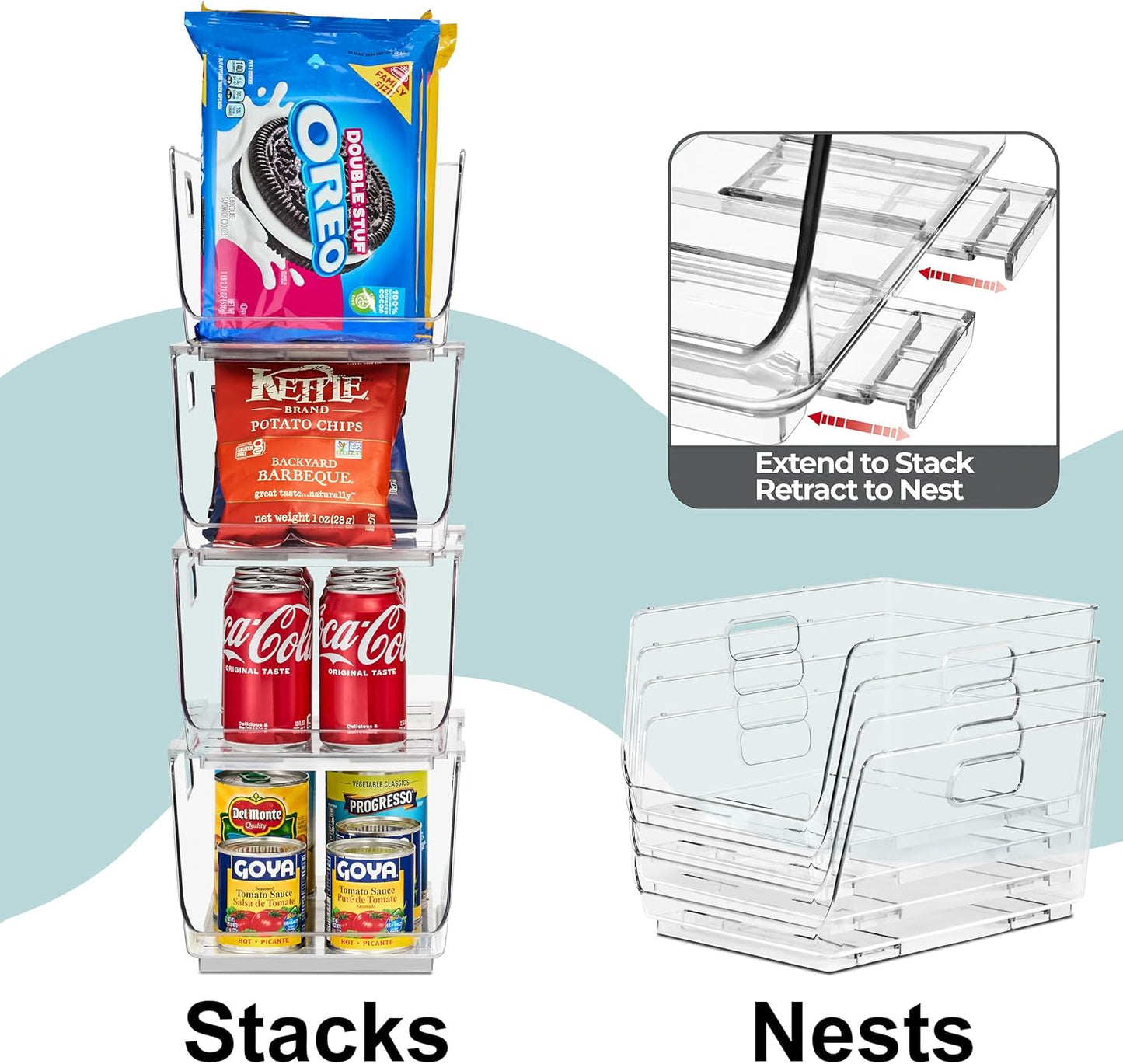 Sorbus Stackable Storage Bins Open Front - Clear Stackable Storage Bins - Pantry Bins for Storage and Organization - Acrylic Stackable Bins for Kitchen - Clear Pantry Organizer Bins (Medium 4 Pack)