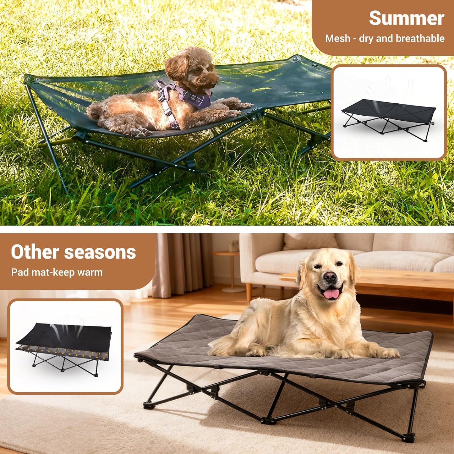 KingCamp Elevated Dog Bed for XL Dogs, Outdoor Raised Cooling Pet Cot Bed with Washable Breathable Mesh & No-Slip Feet Perfect for Camping, Backyard, Indoor Use (XL, Black)