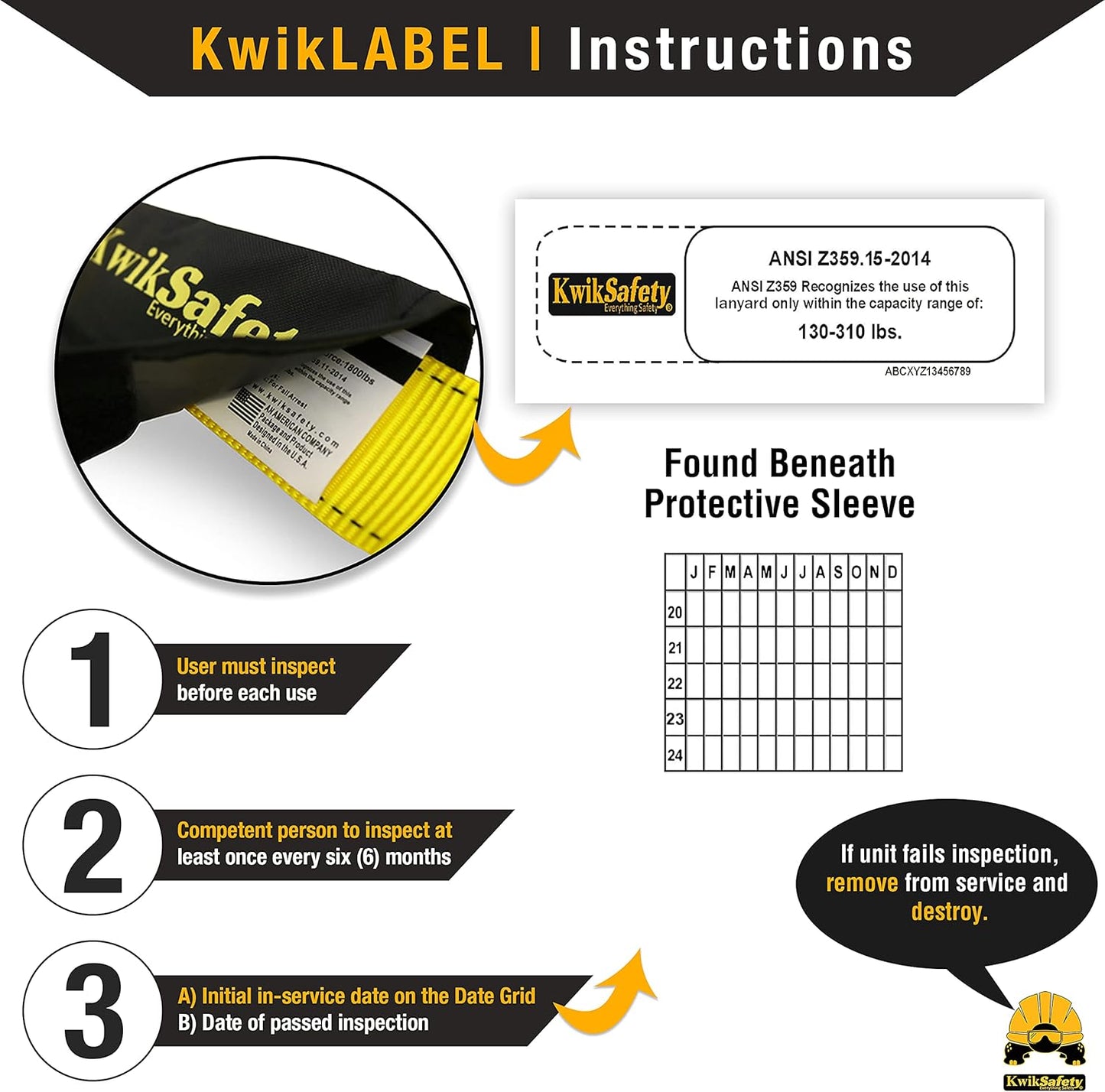 KwikSafety - Charlotte, NC - RATTLER [1 PACK] Internal Shock Absorber Single Leg 6ft Safety Lanyard OSHA ANSI Fall Arrest Protection Equipment Snap Hooks Construction Arborist Roofing