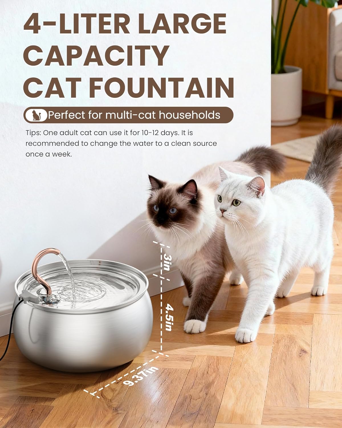 135oz/4.0L Cat Water Fountain with Copper Swan Spout, Ultra Quiet Automatic Pet Drinking Fountain for Cats & Dogs, Includes 3 Replacement Filters