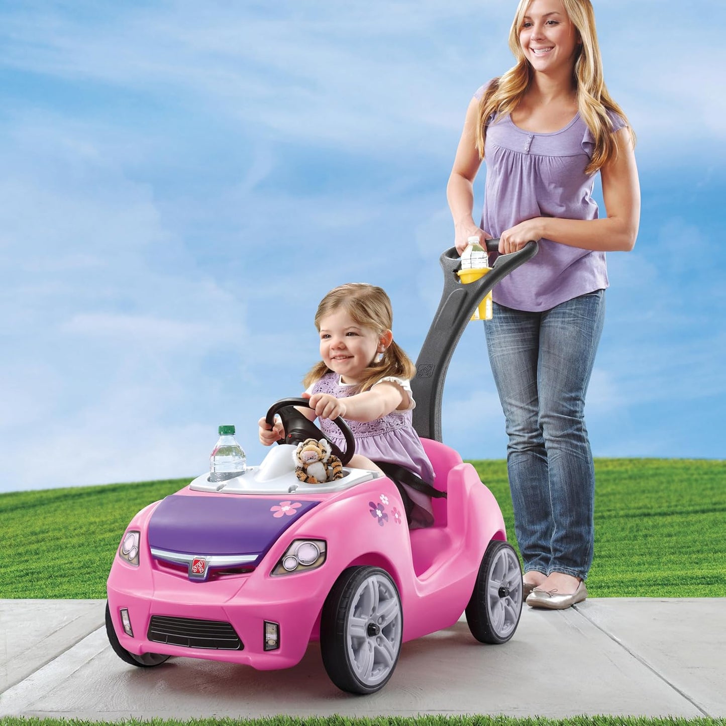 Step2 Whisper Ride II Kids Push Cars, Ride On Car, Seat Belt, Horn, Toddlers Ages 1.5 – 4 Years Old, Max Weight 50 lbs., Quick Storage, Stroller Substitute, Pink