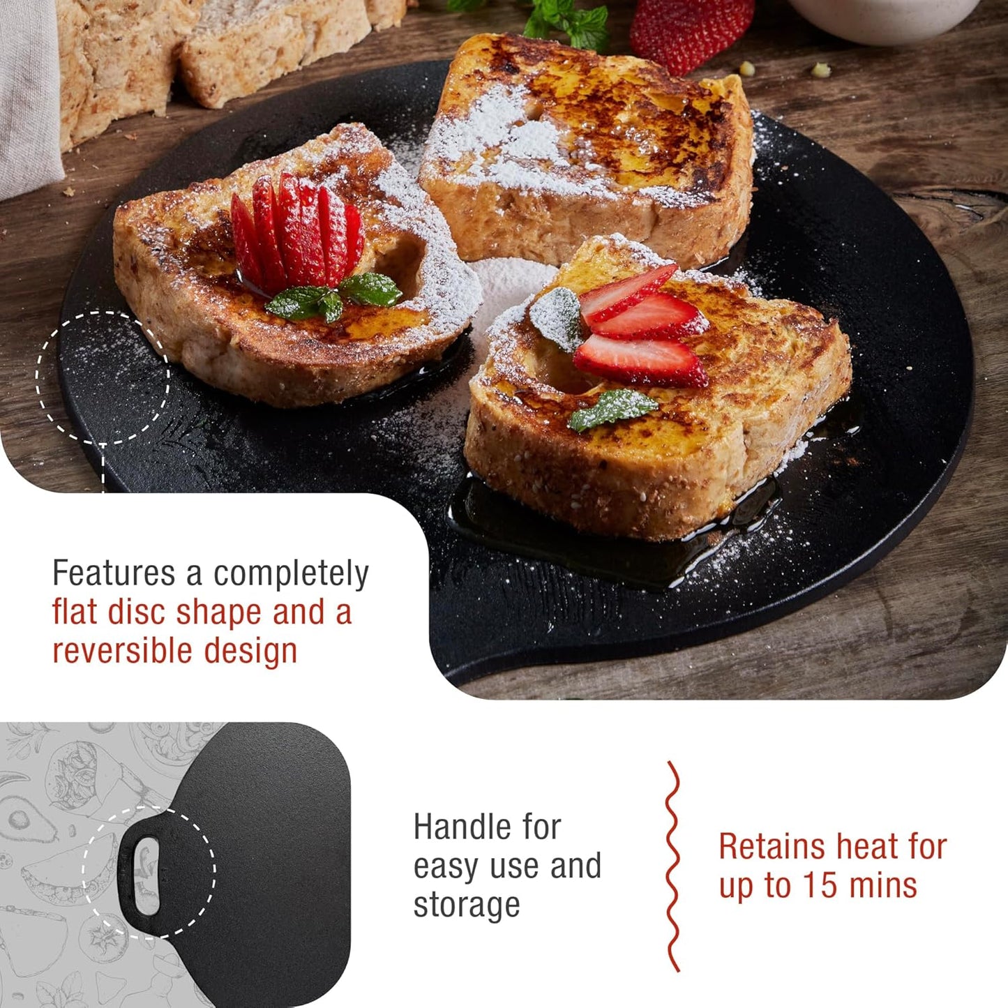 Victoria 12-Inch/30.5-Centimeter Cast Iron Tawa Dosa Pan, Cast Iron Pizza Pan and Crepe Pan with Loop Handle, Seasoned with Flaxseed Oil, Made in Colombia