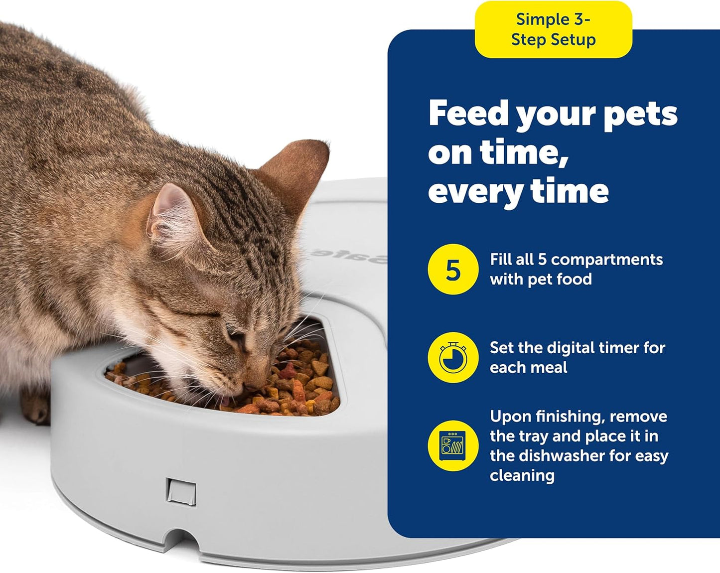 PetSafe Automatic Dog Feeder, 5 Meals, 40 oz Capacity, Plastic, for Dry Food, Multiple Pets