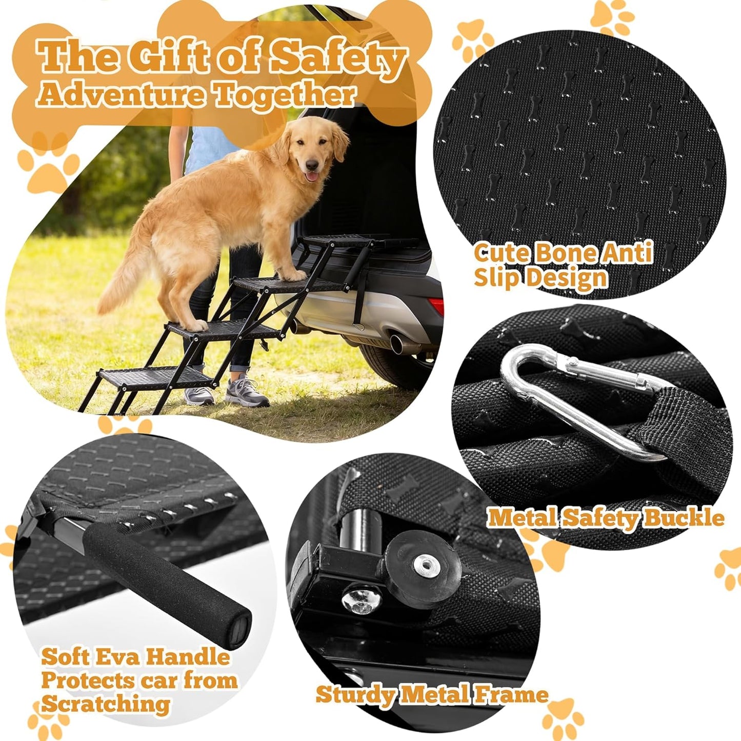 Extra Wide Dog Stairs for Car - Foldable 5-Step Non-Slip Pet Stairs for Home, Lightweight Dog Steps for Senior & Large Dogs to SUV, Truck, Bed - Supports 250 lbs
